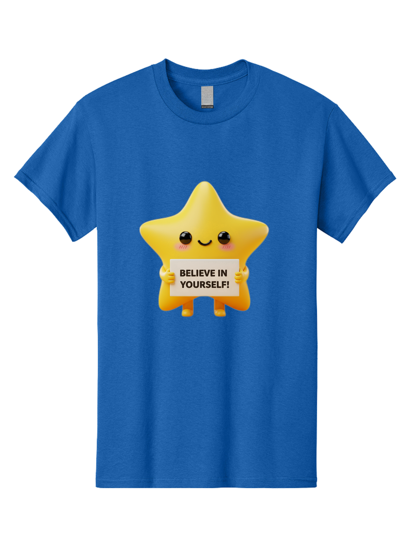 Believe-In-Yourself Men'S Graphic Tee, 100% Cotton, Comfortable Casual Summer Wear, Machine Washable, Cute Star Character, Positive Message, Motivational Quote, Believe In Yourself, Inspirational Graphic, Self-Confidence, Encouragement Bae136