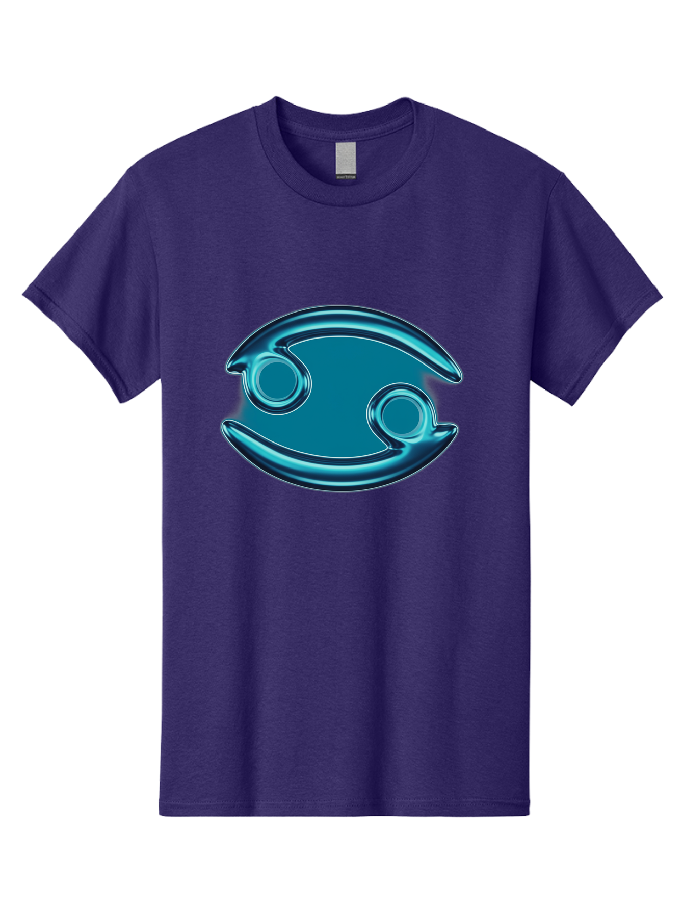 Blue-Pacman Men'S Graphic Tee, 100% Cotton, Comfortable Casual Summer Wear, Machine Washable, Blue Metallic Fish Logo, Stylized Fish Emblem, Abstract Fish Design, Chrome Effect, Modern Logo Style, Ocean Icon, Futuristic Symbol Bae138