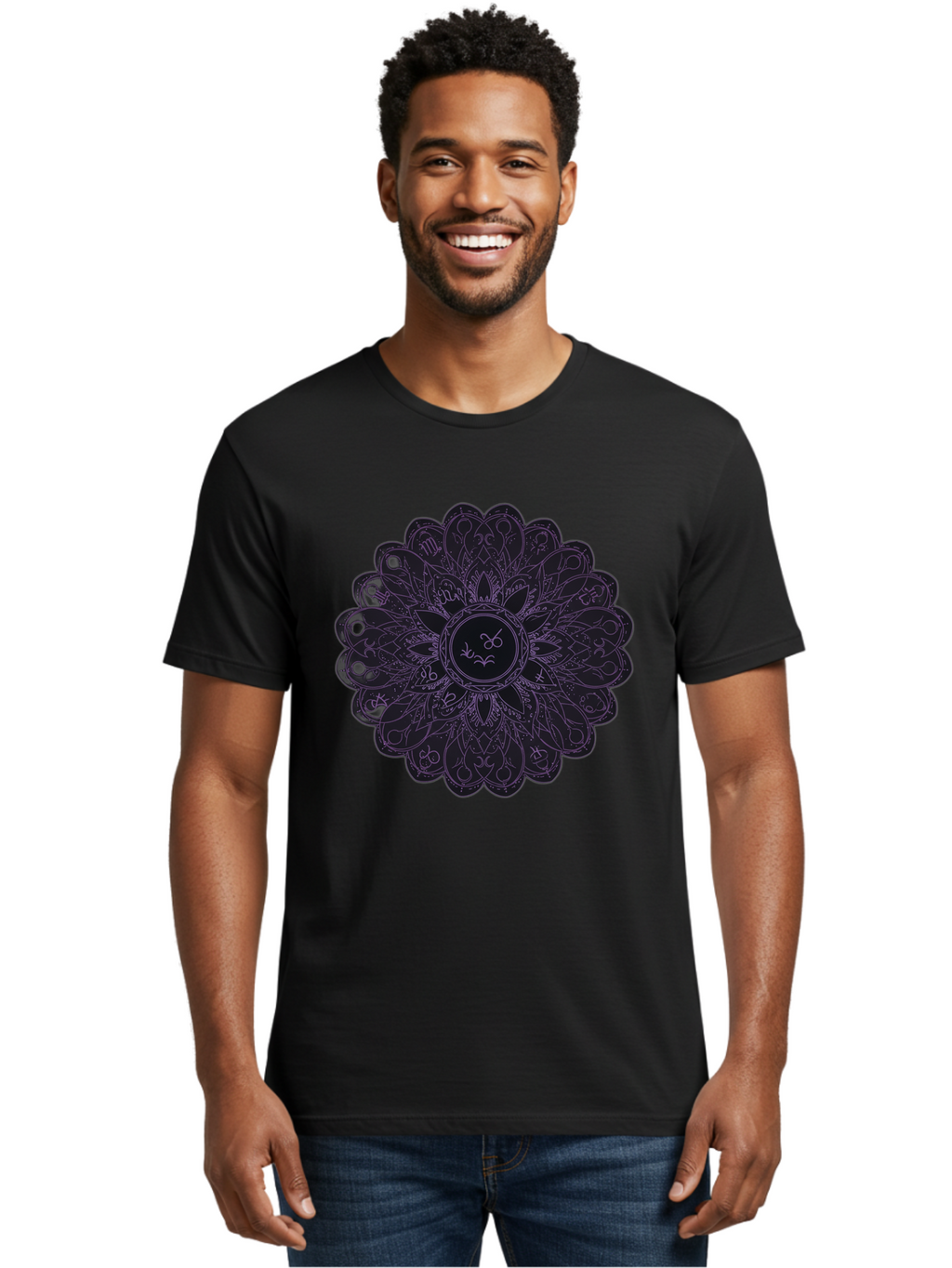 Cancer-Astrology-Symbol-Mandala Men'S Graphic Tee, 100% Cotton, Comfortable Casual Summer Wear, Machine Washable, Zodiac Mandala, Cancer Symbol, Intricate Design, Astrology Art, Mystical Patterns, Symbolic Representation, Cancer Horoscope Bae142