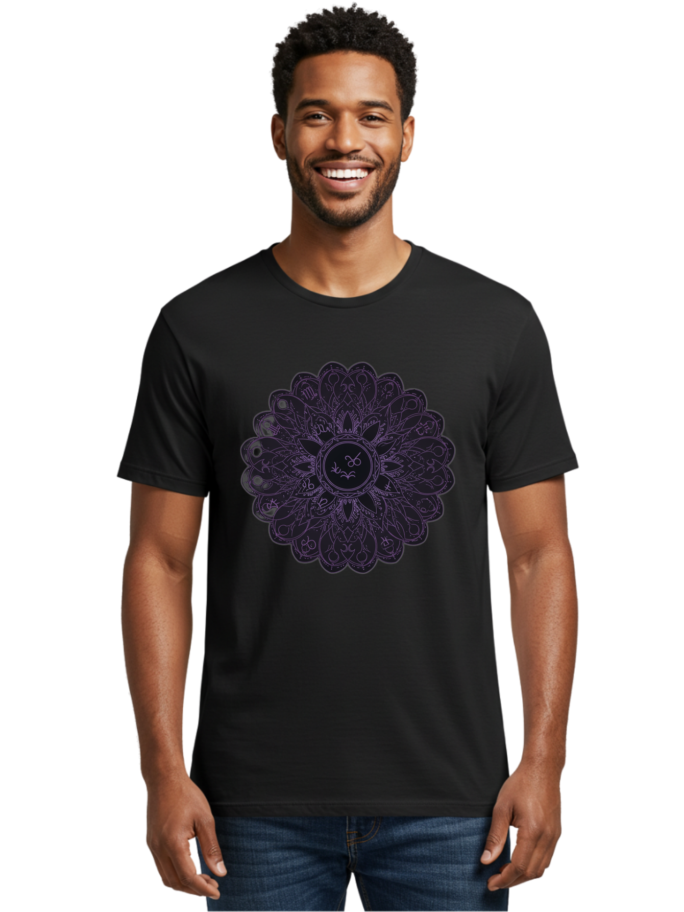 Cancer-Astrology-Symbol-Mandala Men'S Graphic Tee, 100% Cotton, Comfortable Casual Summer Wear, Machine Washable, Zodiac Mandala, Cancer Symbol, Intricate Design, Astrology Art, Mystical Patterns, Symbolic Representation, Cancer Horoscope Bae142