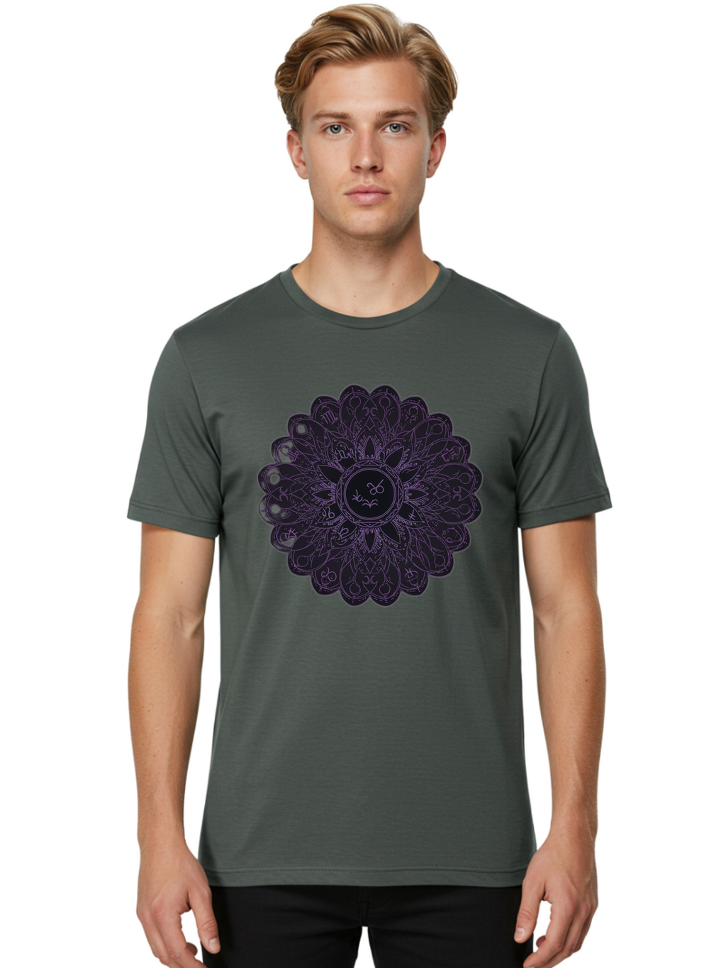 Cancer-Astrology-Symbol-Mandala Men'S Graphic Tee, 100% Cotton, Comfortable Casual Summer Wear, Machine Washable, Zodiac Mandala, Cancer Symbol, Intricate Design, Astrology Art, Mystical Patterns, Symbolic Representation, Cancer Horoscope Bae142