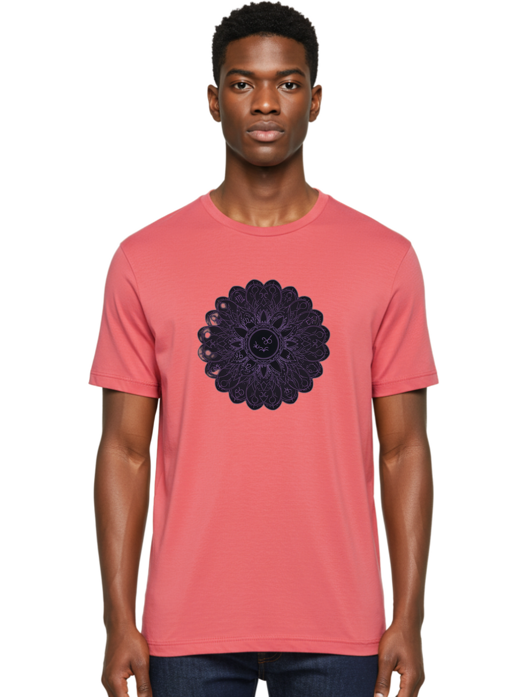 Cancer-Astrology-Symbol-Mandala Men'S Graphic Tee, 100% Cotton, Comfortable Casual Summer Wear, Machine Washable, Zodiac Mandala, Cancer Symbol, Intricate Design, Astrology Art, Mystical Patterns, Symbolic Representation, Cancer Horoscope Bae142