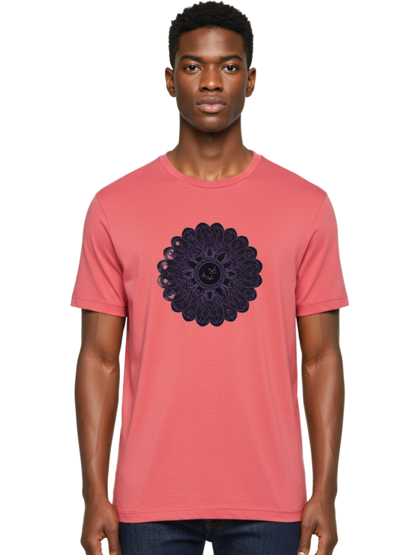 Cancer-Astrology-Symbol-Mandala Men'S Graphic Tee, 100% Cotton, Comfortable Casual Summer Wear, Machine Washable, Zodiac Mandala, Cancer Symbol, Intricate Design, Astrology Art, Mystical Patterns, Symbolic Representation, Cancer Horoscope Bae142