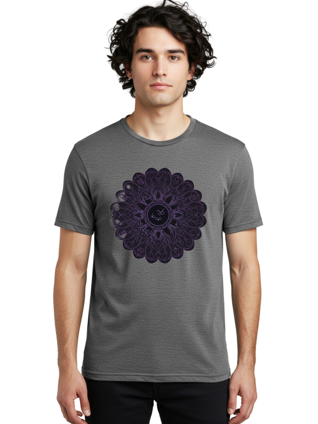 Cancer-Astrology-Symbol-Mandala Men'S Graphic Tee, 100% Cotton, Comfortable Casual Summer Wear, Machine Washable, Zodiac Mandala, Cancer Symbol, Intricate Design, Astrology Art, Mystical Patterns, Symbolic Representation, Cancer Horoscope Bae142