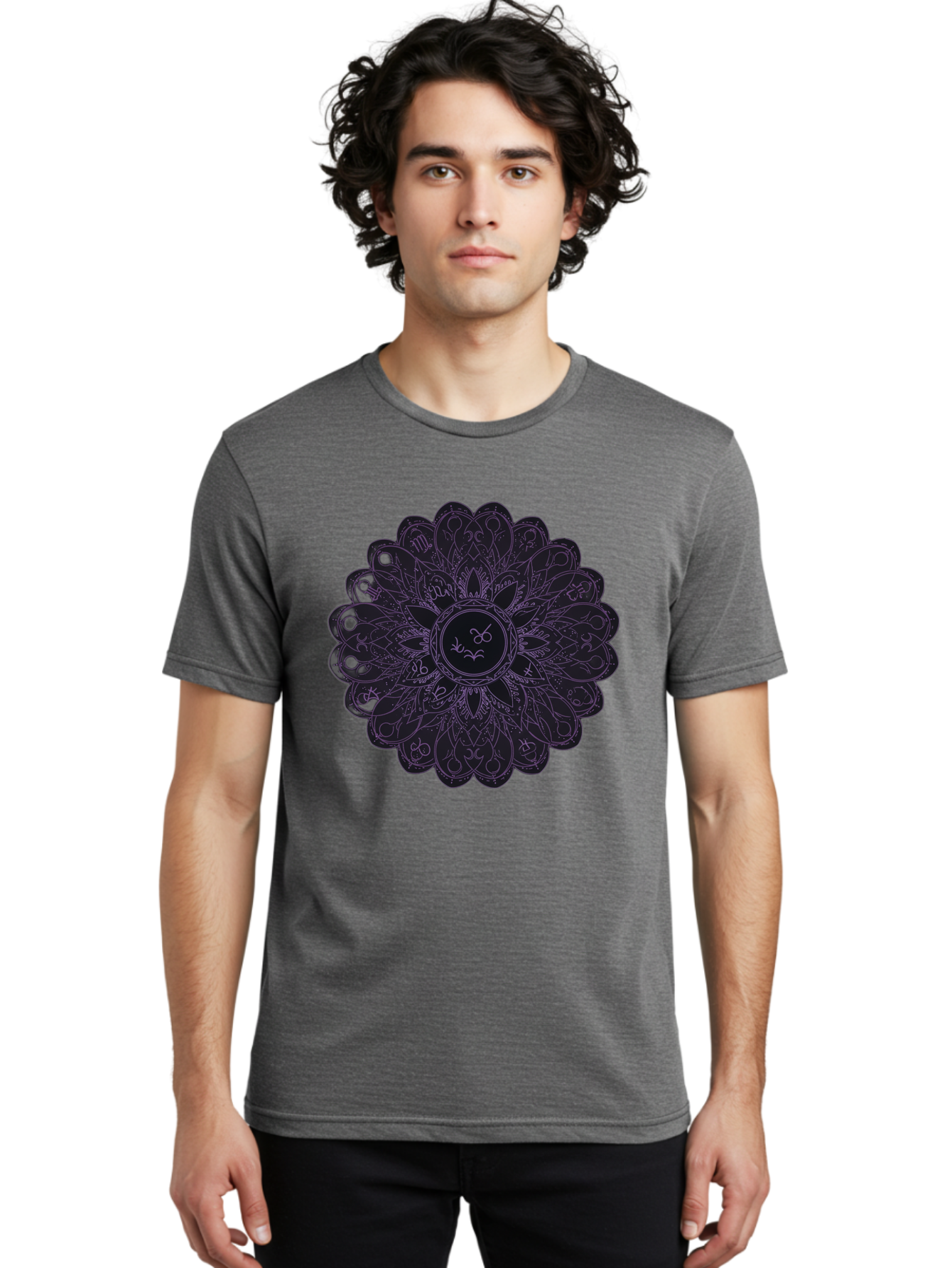 Cancer-Astrology-Symbol-Mandala Men'S Graphic Tee, 100% Cotton, Comfortable Casual Summer Wear, Machine Washable, Zodiac Mandala, Cancer Symbol, Intricate Design, Astrology Art, Mystical Patterns, Symbolic Representation, Cancer Horoscope Bae142