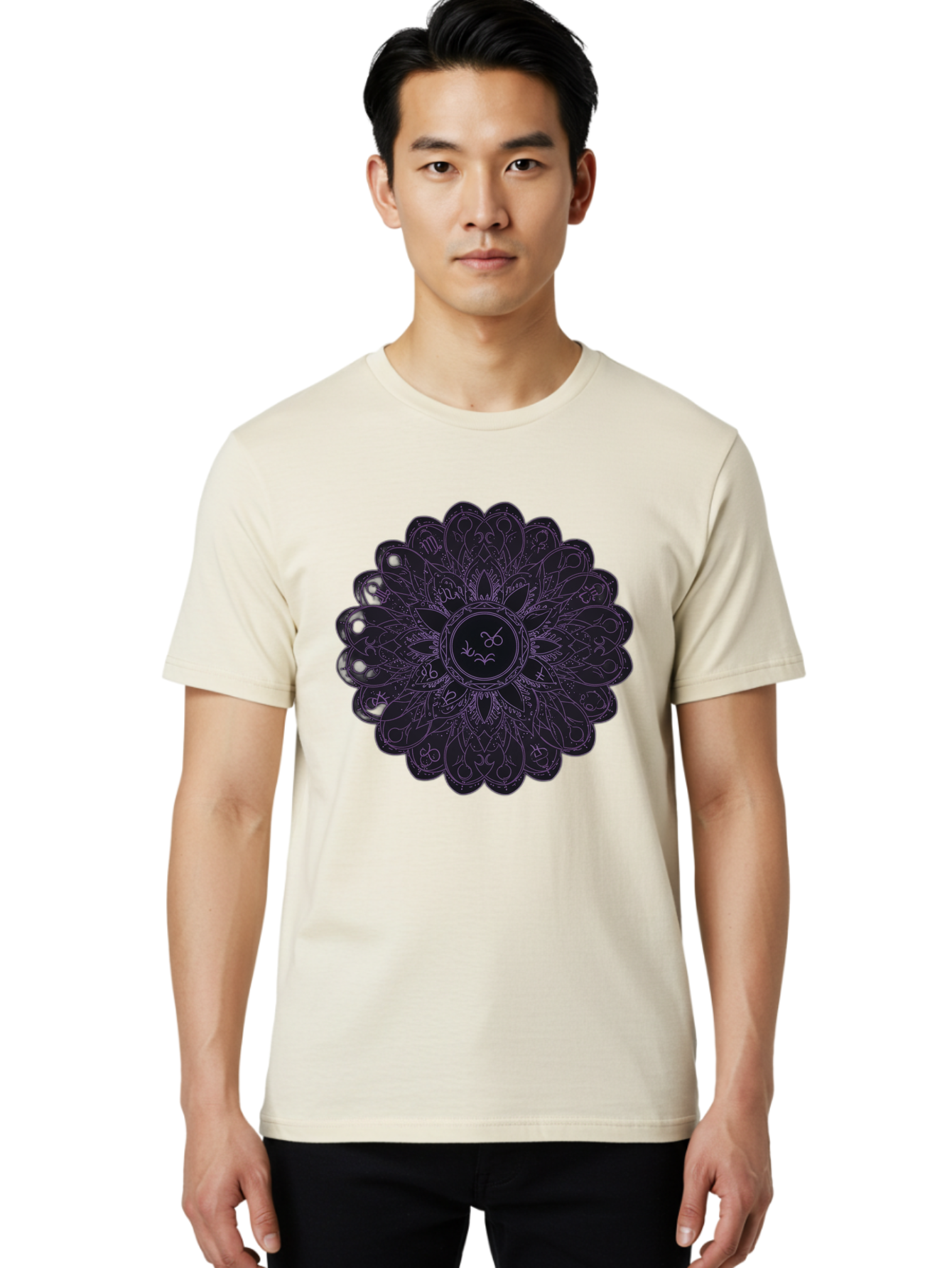 Cancer-Astrology-Symbol-Mandala Men'S Graphic Tee, 100% Cotton, Comfortable Casual Summer Wear, Machine Washable, Zodiac Mandala, Cancer Symbol, Intricate Design, Astrology Art, Mystical Patterns, Symbolic Representation, Cancer Horoscope Bae142