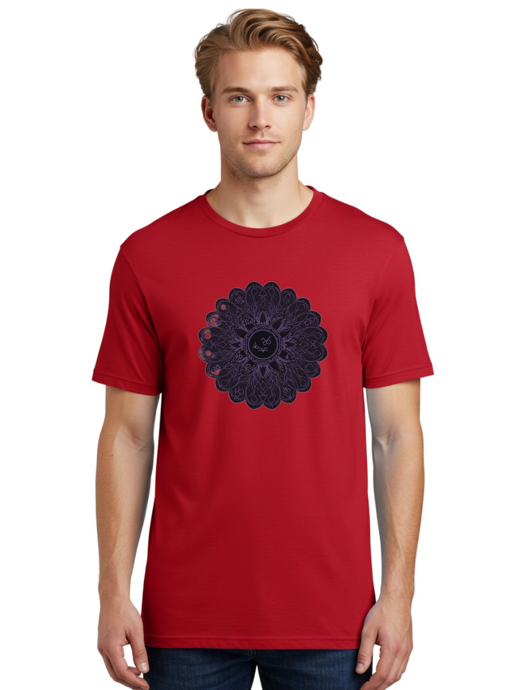 Cancer-Astrology-Symbol-Mandala Men'S Graphic Tee, 100% Cotton, Comfortable Casual Summer Wear, Machine Washable, Zodiac Mandala, Cancer Symbol, Intricate Design, Astrology Art, Mystical Patterns, Symbolic Representation, Cancer Horoscope Bae142