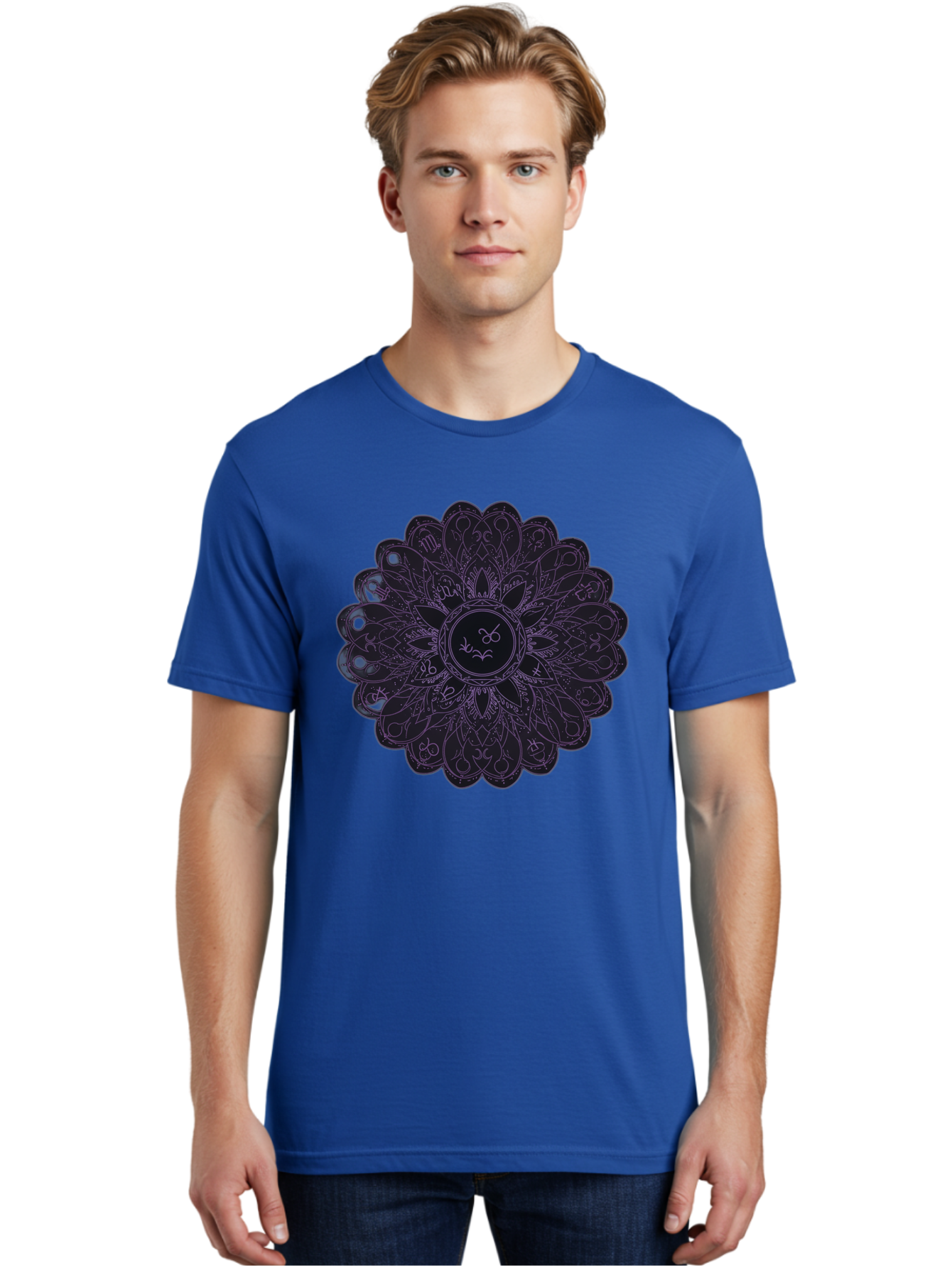 Cancer-Astrology-Symbol-Mandala Men'S Graphic Tee, 100% Cotton, Comfortable Casual Summer Wear, Machine Washable, Zodiac Mandala, Cancer Symbol, Intricate Design, Astrology Art, Mystical Patterns, Symbolic Representation, Cancer Horoscope Bae142
