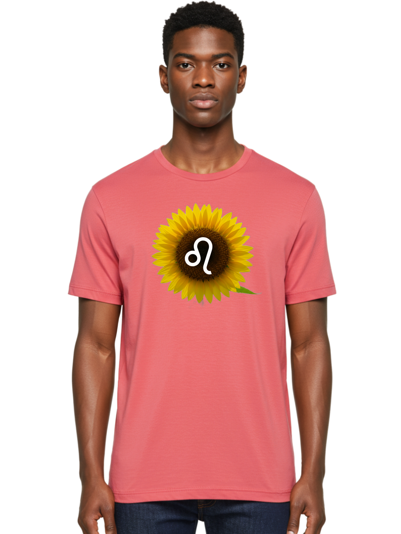 Cancer-Zodiac-Symbol-Sunflower Men'S Graphic Tee, 100% Cotton, Comfortable Casual Summer Wear, Machine Washable, Sunflower With Leo Zodiac Symbol, Astrology Sign, Horoscope, Floral Representation, Vibrant Yellow Petals, Symbolic Astrology, Bae143