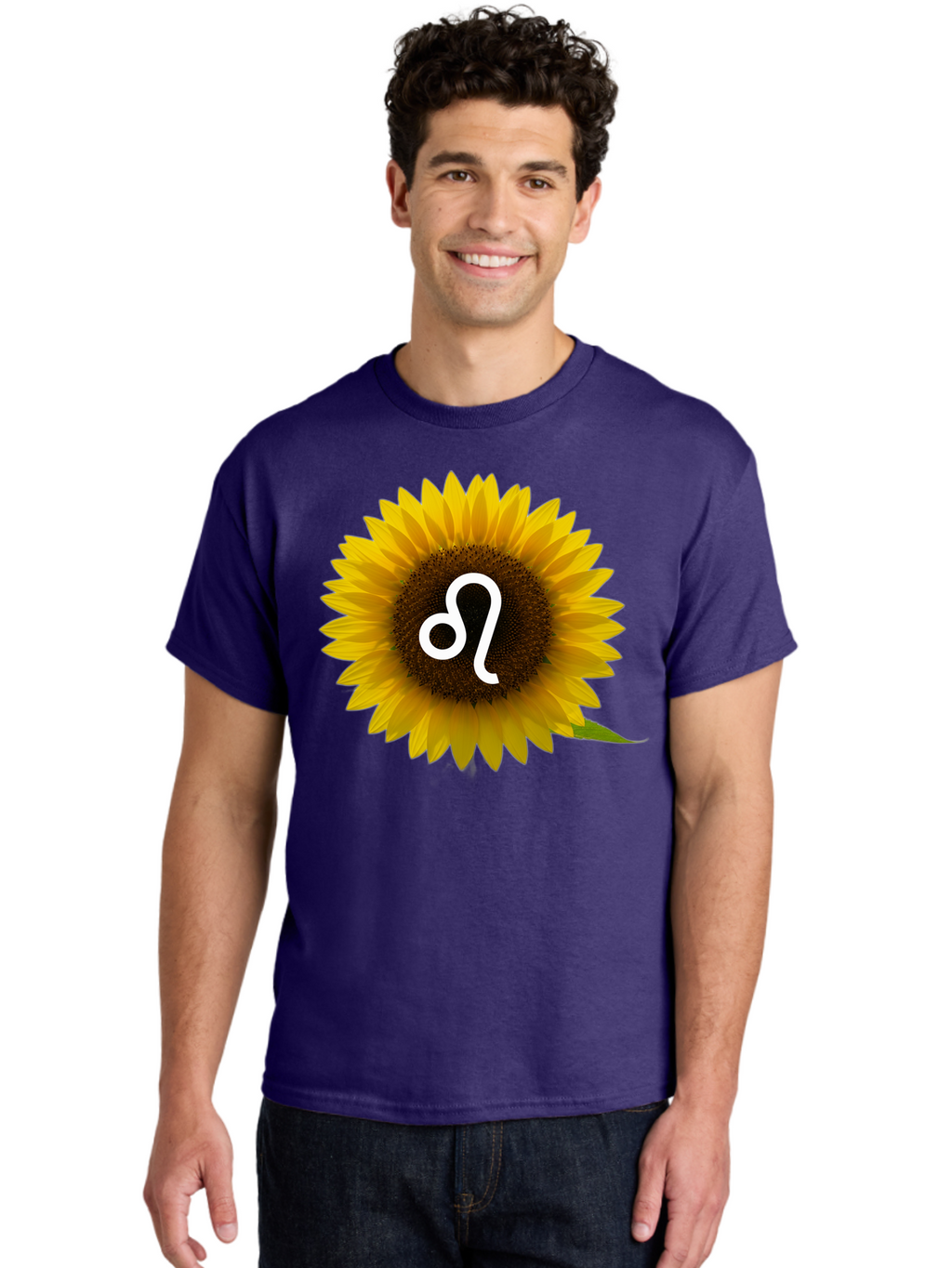 Cancer-Zodiac-Symbol-Sunflower Men'S Graphic Tee, 100% Cotton, Comfortable Casual Summer Wear, Machine Washable, Sunflower With Leo Zodiac Symbol, Astrology Sign, Horoscope, Floral Representation, Vibrant Yellow Petals, Symbolic Astrology, Bae143