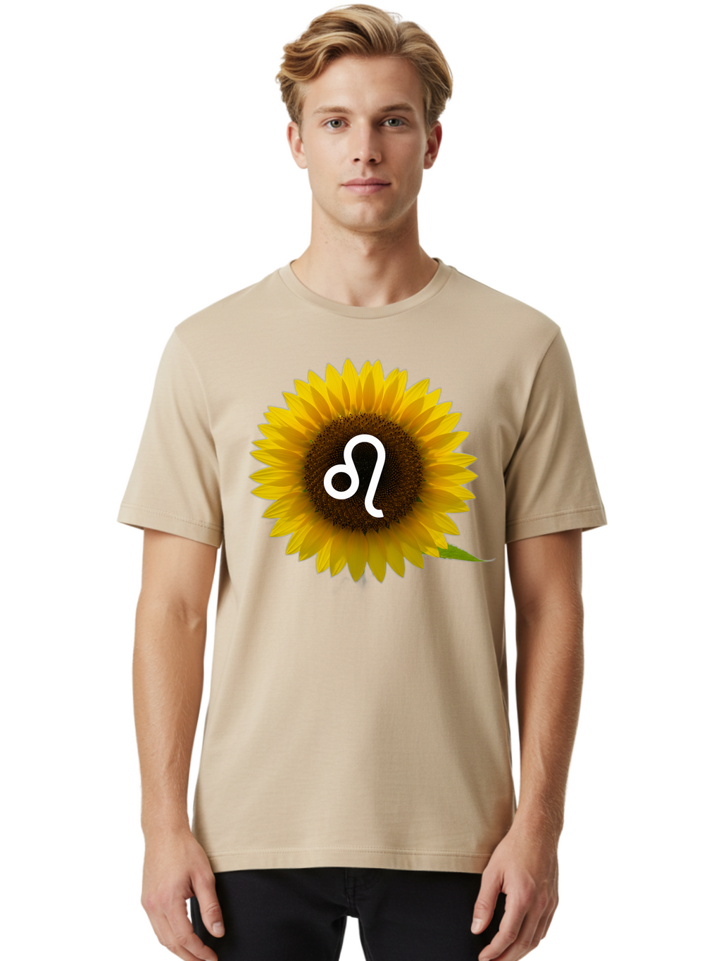 Cancer-Zodiac-Symbol-Sunflower Men'S Graphic Tee, 100% Cotton, Comfortable Casual Summer Wear, Machine Washable, Sunflower With Leo Zodiac Symbol, Astrology Sign, Horoscope, Floral Representation, Vibrant Yellow Petals, Symbolic Astrology, Bae143