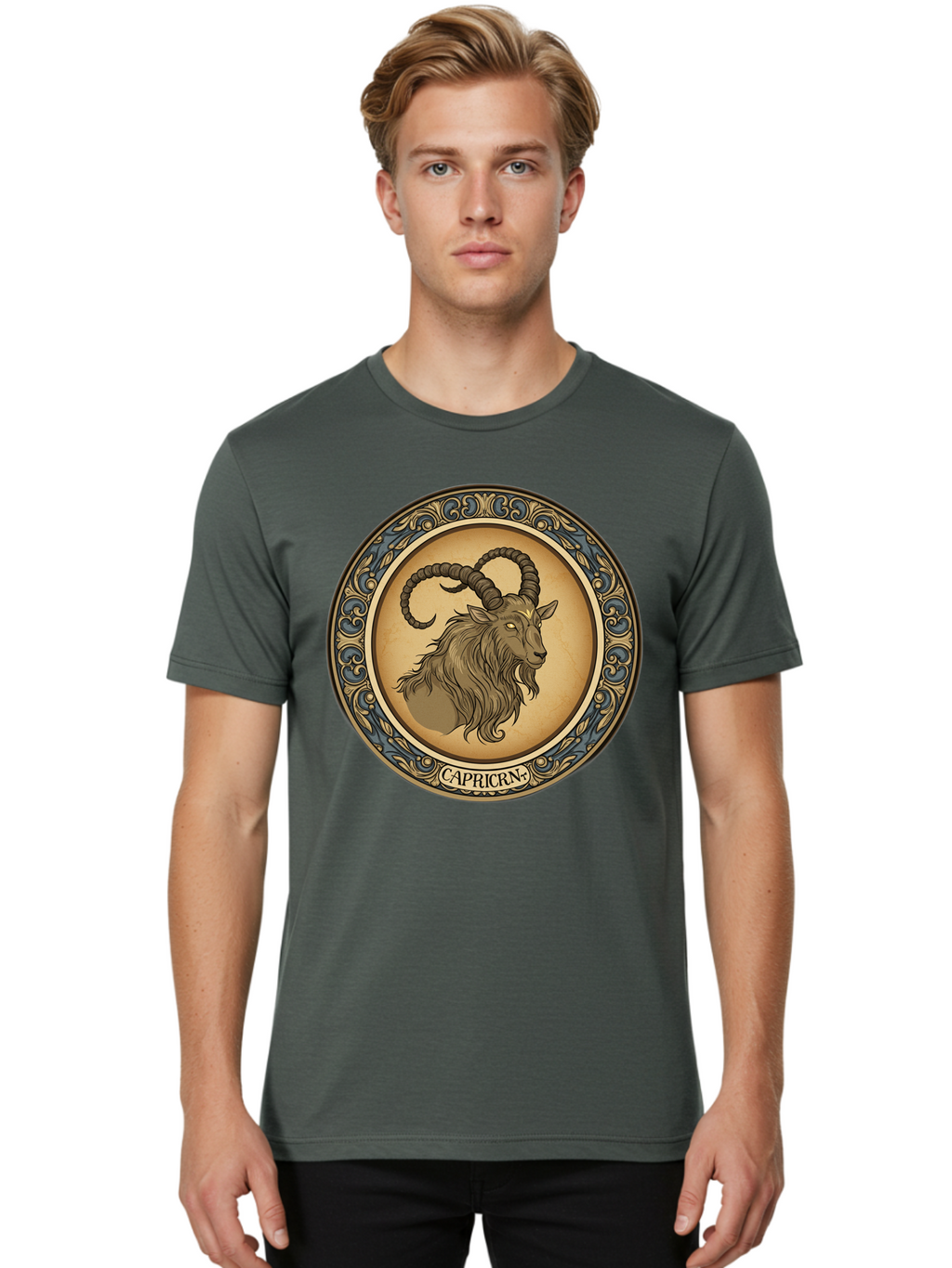 Capricorn-1 Men'S Graphic Tee, 100% Cotton, Comfortable Casual Summer Wear, Machine Washable, Zodiac Sign, Goat Symbol, Horoscope Icon, Astrology, Capricorn Symbol, Goat Illustration, Mystical Signs, Decorative Frame, Astrological Signs Bae144