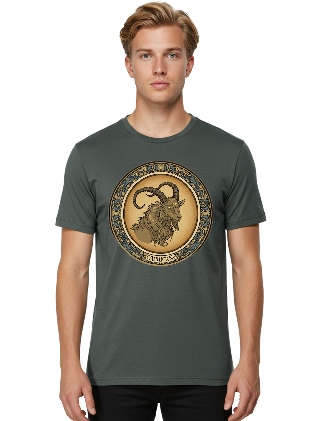 Capricorn-1 Men'S Graphic Tee, 100% Cotton, Comfortable Casual Summer Wear, Machine Washable, Zodiac Sign, Goat Symbol, Horoscope Icon, Astrology, Capricorn Symbol, Goat Illustration, Mystical Signs, Decorative Frame, Astrological Signs Bae144