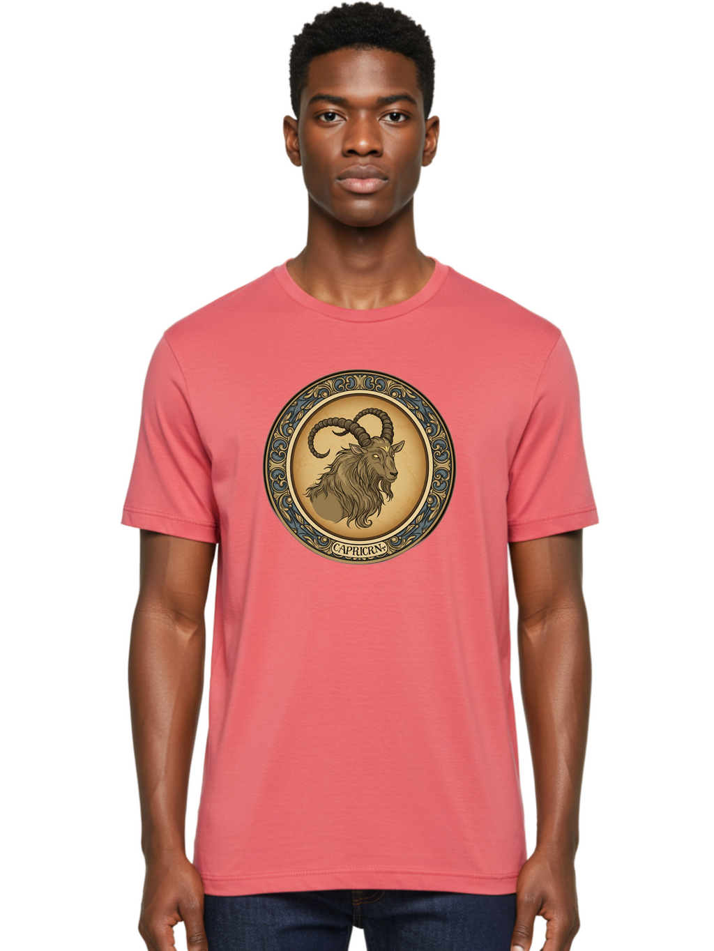 Capricorn-1 Men'S Graphic Tee, 100% Cotton, Comfortable Casual Summer Wear, Machine Washable, Zodiac Sign, Goat Symbol, Horoscope Icon, Astrology, Capricorn Symbol, Goat Illustration, Mystical Signs, Decorative Frame, Astrological Signs Bae144