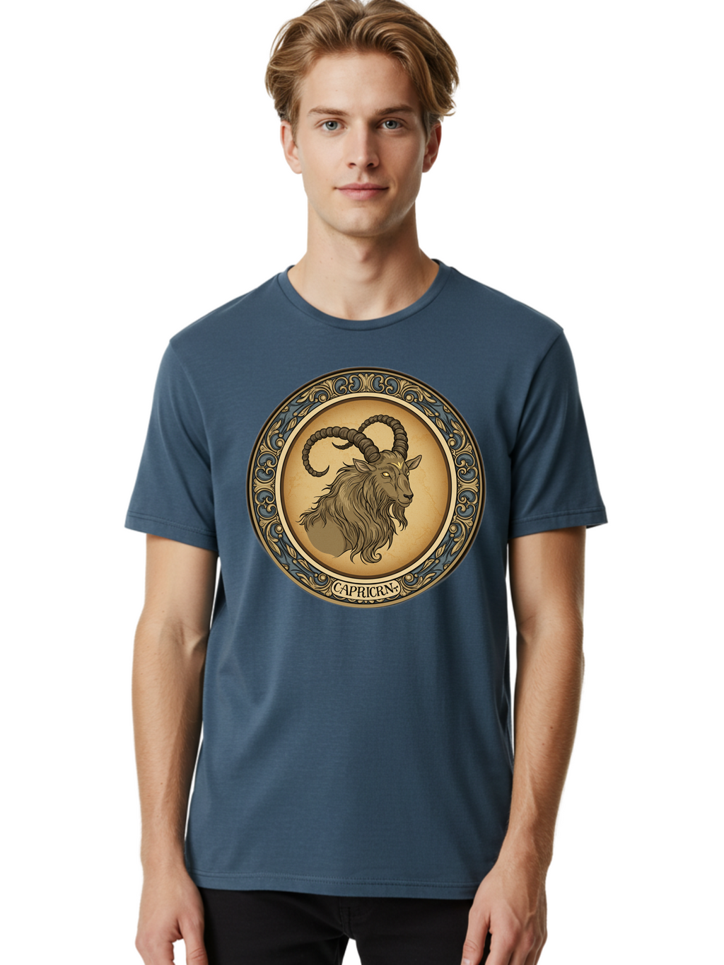Capricorn-1 Men'S Graphic Tee, 100% Cotton, Comfortable Casual Summer Wear, Machine Washable, Zodiac Sign, Goat Symbol, Horoscope Icon, Astrology, Capricorn Symbol, Goat Illustration, Mystical Signs, Decorative Frame, Astrological Signs Bae144