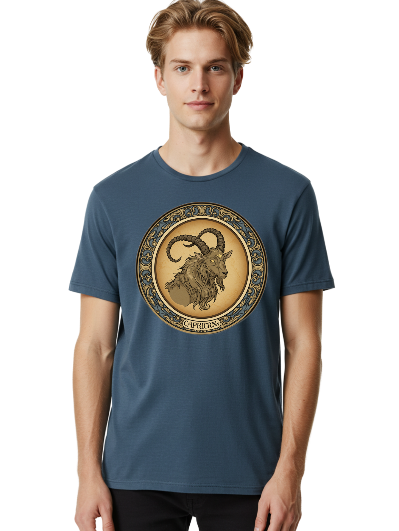 Capricorn-1 Men'S Graphic Tee, 100% Cotton, Comfortable Casual Summer Wear, Machine Washable, Zodiac Sign, Goat Symbol, Horoscope Icon, Astrology, Capricorn Symbol, Goat Illustration, Mystical Signs, Decorative Frame, Astrological Signs Bae144