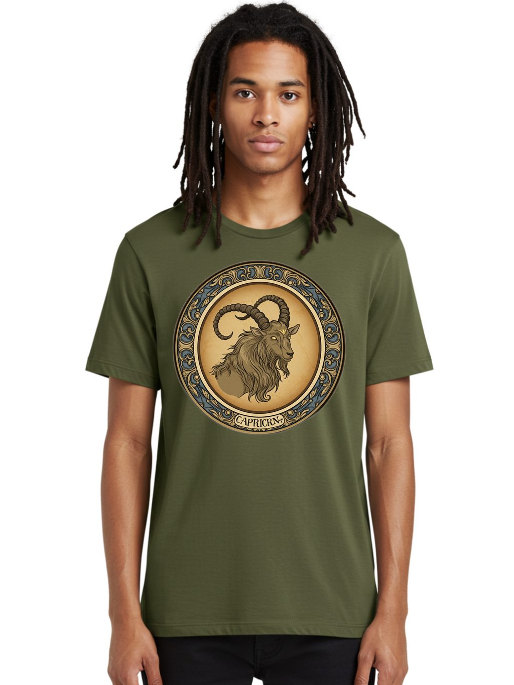 Capricorn-1 Men'S Graphic Tee, 100% Cotton, Comfortable Casual Summer Wear, Machine Washable, Zodiac Sign, Goat Symbol, Horoscope Icon, Astrology, Capricorn Symbol, Goat Illustration, Mystical Signs, Decorative Frame, Astrological Signs Bae144