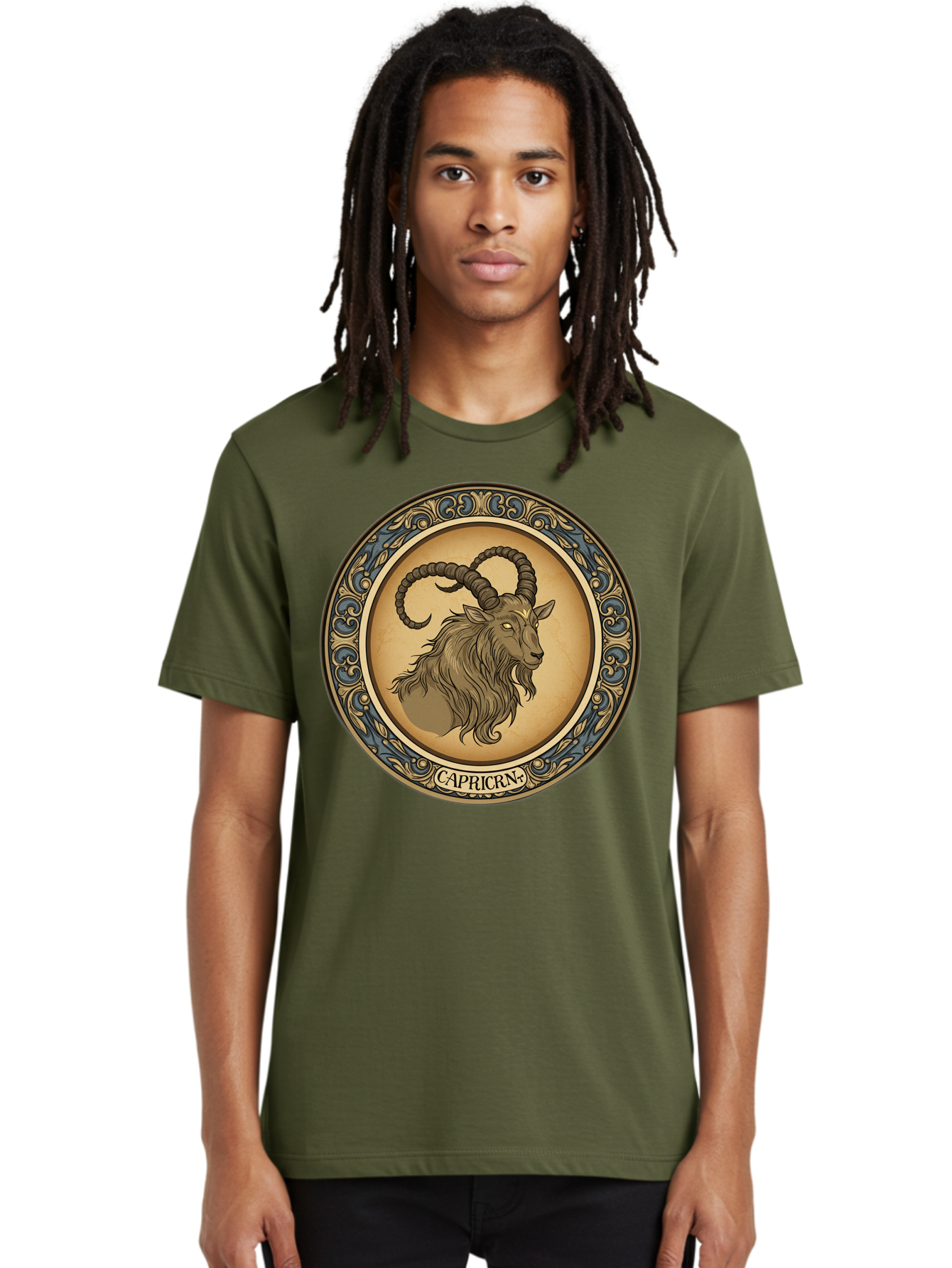 Capricorn-1 Men'S Graphic Tee, 100% Cotton, Comfortable Casual Summer Wear, Machine Washable, Zodiac Sign, Goat Symbol, Horoscope Icon, Astrology, Capricorn Symbol, Goat Illustration, Mystical Signs, Decorative Frame, Astrological Signs Bae144