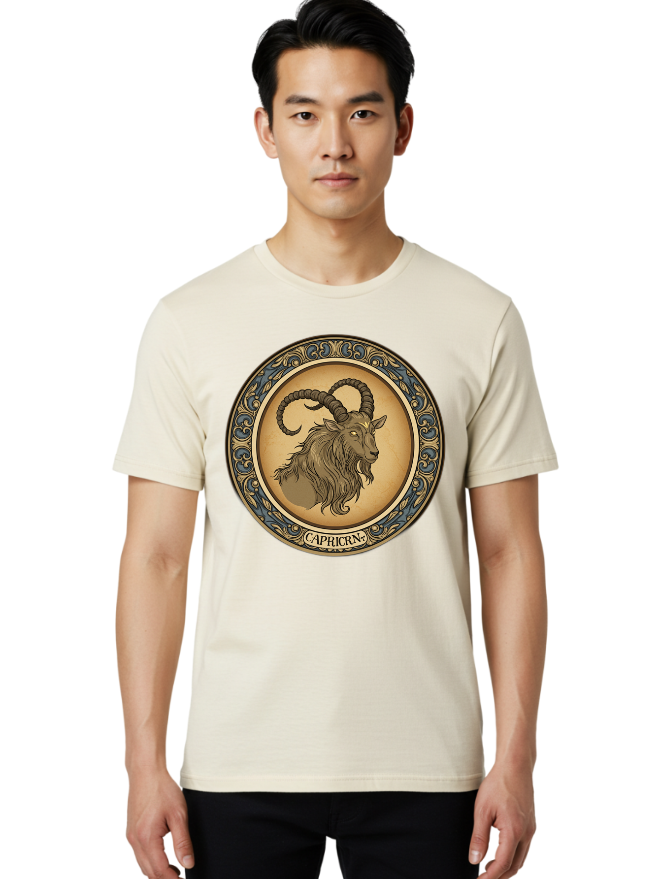 Capricorn-1 Men'S Graphic Tee, 100% Cotton, Comfortable Casual Summer Wear, Machine Washable, Zodiac Sign, Goat Symbol, Horoscope Icon, Astrology, Capricorn Symbol, Goat Illustration, Mystical Signs, Decorative Frame, Astrological Signs Bae144