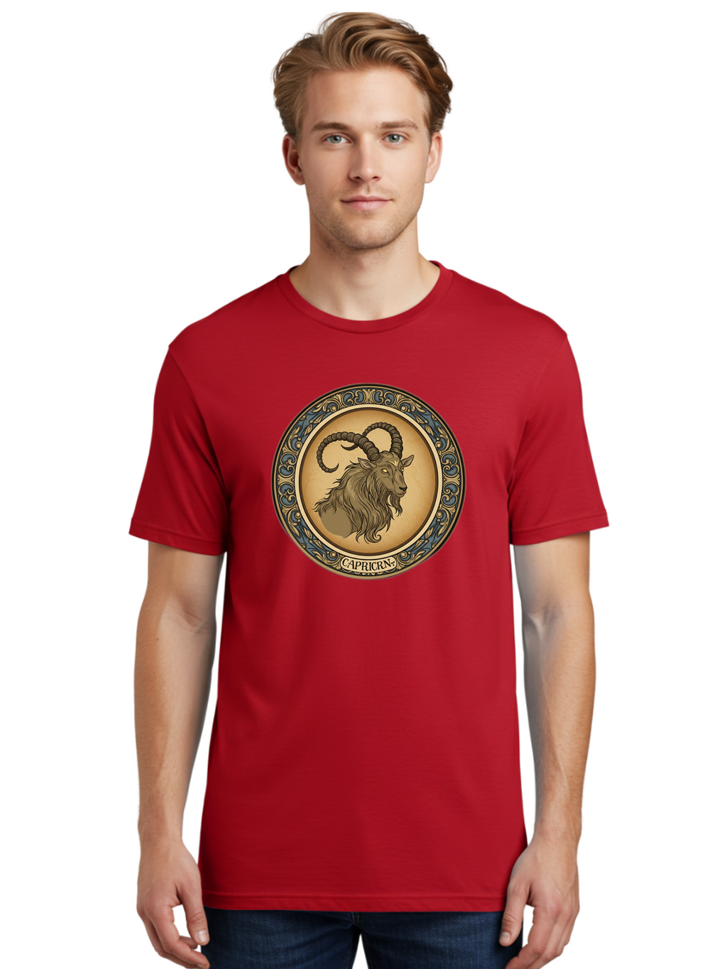 Capricorn-1 Men'S Graphic Tee, 100% Cotton, Comfortable Casual Summer Wear, Machine Washable, Zodiac Sign, Goat Symbol, Horoscope Icon, Astrology, Capricorn Symbol, Goat Illustration, Mystical Signs, Decorative Frame, Astrological Signs Bae144