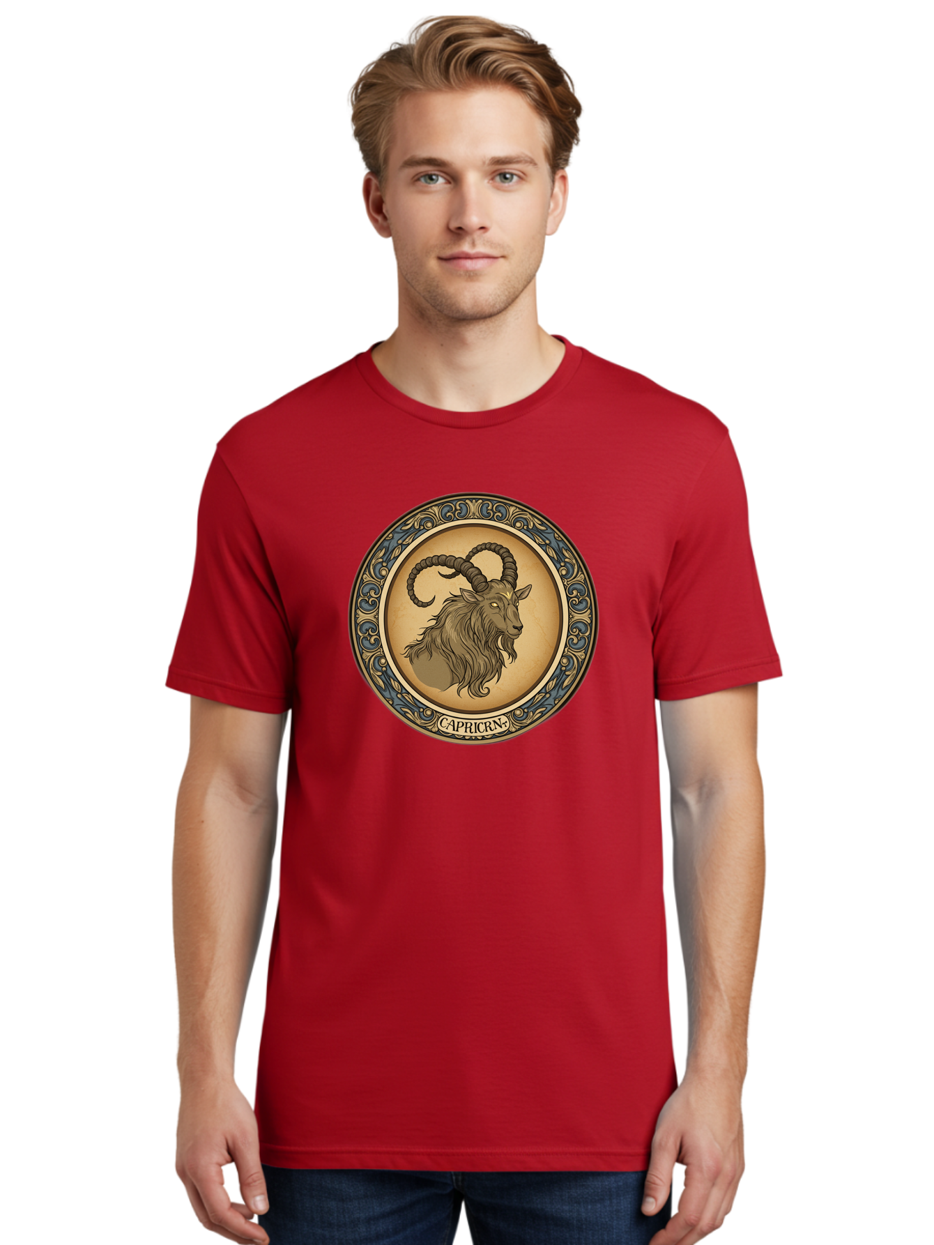 Capricorn-1 Men'S Graphic Tee, 100% Cotton, Comfortable Casual Summer Wear, Machine Washable, Zodiac Sign, Goat Symbol, Horoscope Icon, Astrology, Capricorn Symbol, Goat Illustration, Mystical Signs, Decorative Frame, Astrological Signs Bae144
