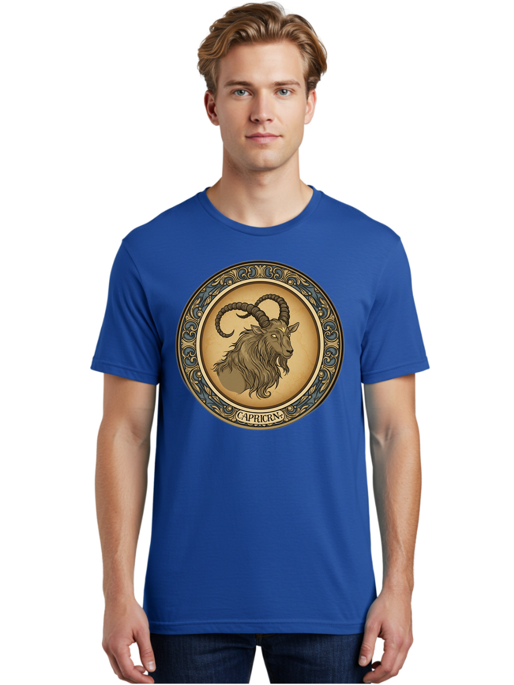 Capricorn-1 Men'S Graphic Tee, 100% Cotton, Comfortable Casual Summer Wear, Machine Washable, Zodiac Sign, Goat Symbol, Horoscope Icon, Astrology, Capricorn Symbol, Goat Illustration, Mystical Signs, Decorative Frame, Astrological Signs Bae144