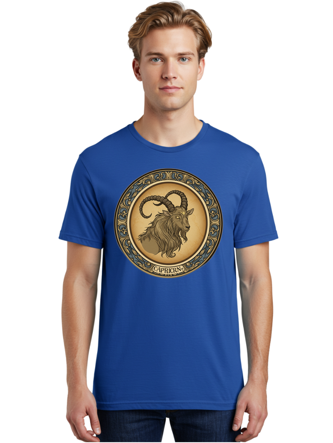 Capricorn-1 Men'S Graphic Tee, 100% Cotton, Comfortable Casual Summer Wear, Machine Washable, Zodiac Sign, Goat Symbol, Horoscope Icon, Astrology, Capricorn Symbol, Goat Illustration, Mystical Signs, Decorative Frame, Astrological Signs Bae144