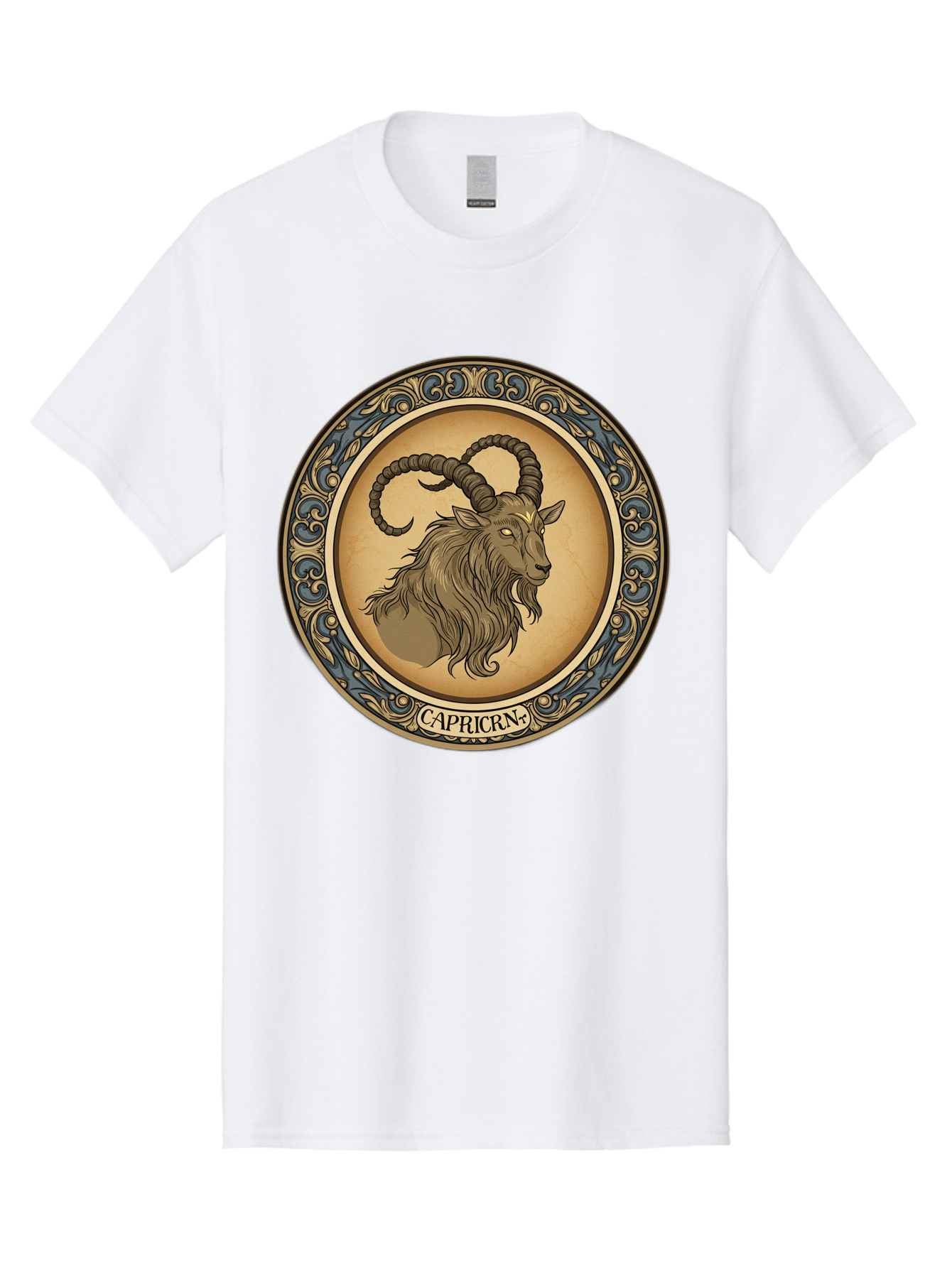 Capricorn-1 Men'S Graphic Tee, 100% Cotton, Comfortable Casual Summer Wear, Machine Washable, Zodiac Sign, Goat Symbol, Horoscope Icon, Astrology, Capricorn Symbol, Goat Illustration, Mystical Signs, Decorative Frame, Astrological Signs Bae144