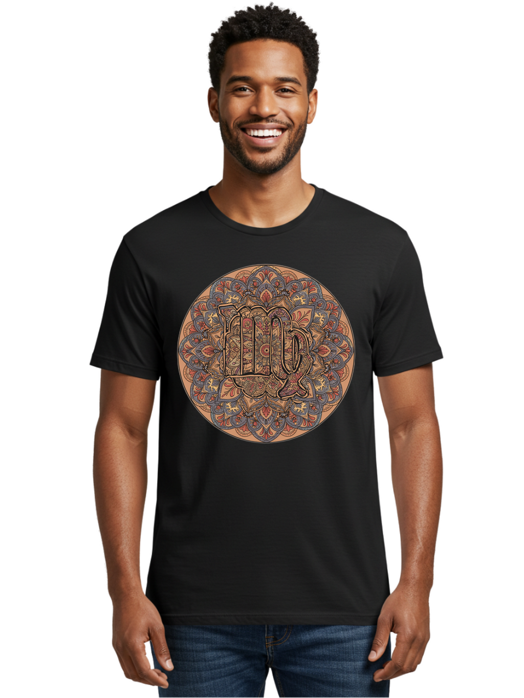 Capricorn-2 Men'S Graphic Tee, 100% Cotton, Comfortable Casual Summer Wear, Machine Washable, Capricorn Zodiac Sign, Intricate Mandala Design, Symbol Of Ambition, Earthy Tones, Mystical Patterns, Astrology Art, Spiritual Symbolism, Bae145