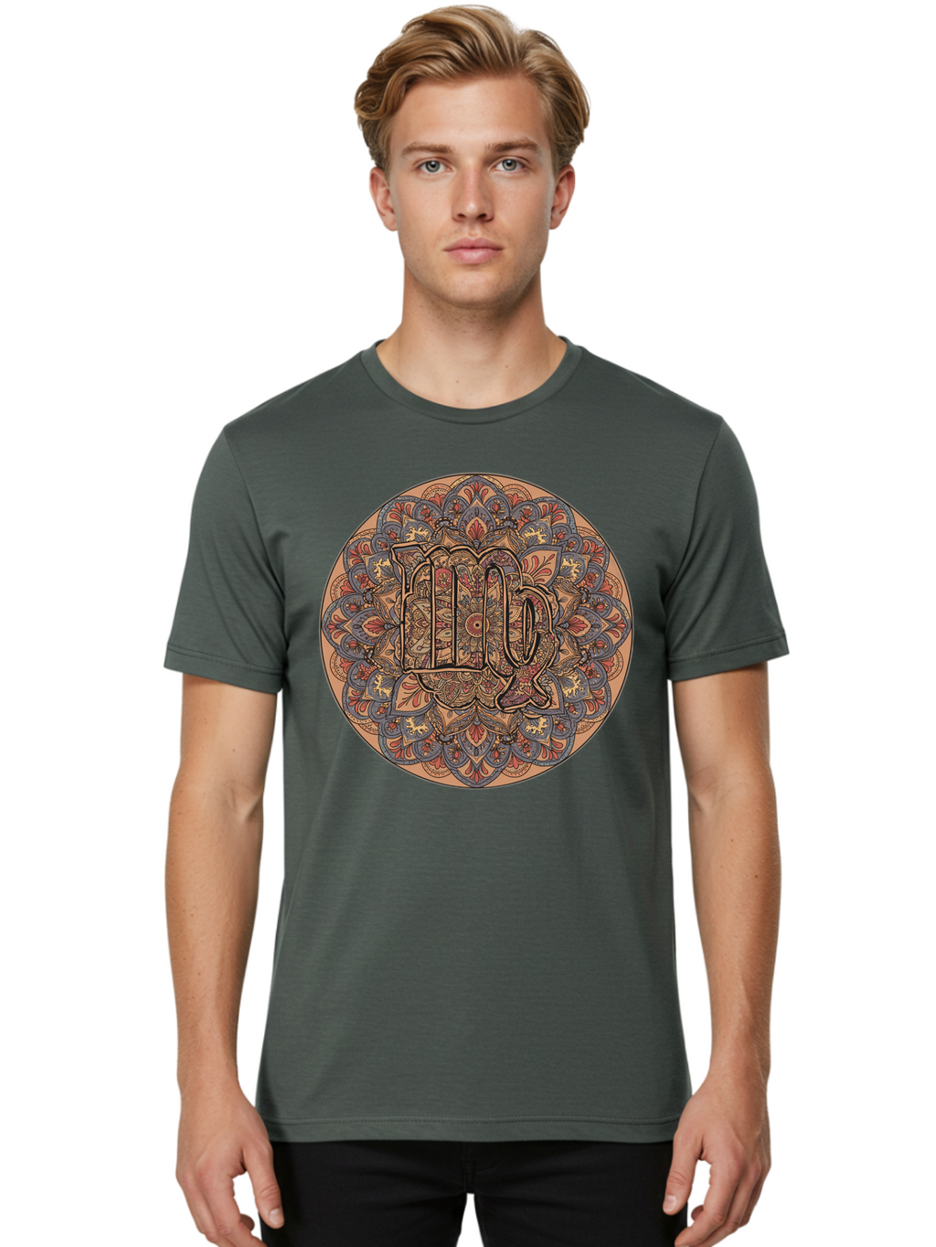 Capricorn-2 Men'S Graphic Tee, 100% Cotton, Comfortable Casual Summer Wear, Machine Washable, Capricorn Zodiac Sign, Intricate Mandala Design, Symbol Of Ambition, Earthy Tones, Mystical Patterns, Astrology Art, Spiritual Symbolism, Bae145
