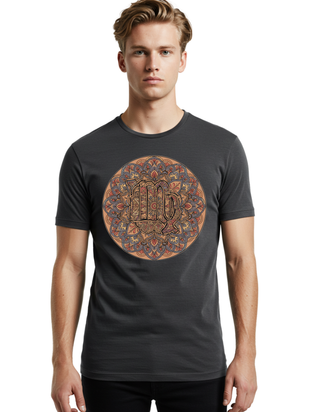 Capricorn-2 Men'S Graphic Tee, 100% Cotton, Comfortable Casual Summer Wear, Machine Washable, Capricorn Zodiac Sign, Intricate Mandala Design, Symbol Of Ambition, Earthy Tones, Mystical Patterns, Astrology Art, Spiritual Symbolism, Bae145