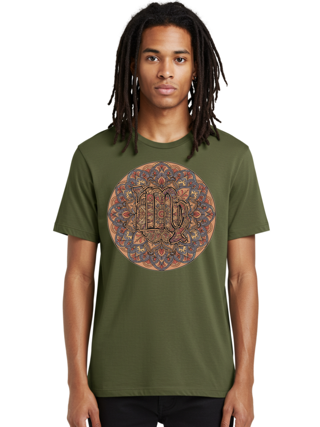 Capricorn-2 Men'S Graphic Tee, 100% Cotton, Comfortable Casual Summer Wear, Machine Washable, Capricorn Zodiac Sign, Intricate Mandala Design, Symbol Of Ambition, Earthy Tones, Mystical Patterns, Astrology Art, Spiritual Symbolism, Bae145