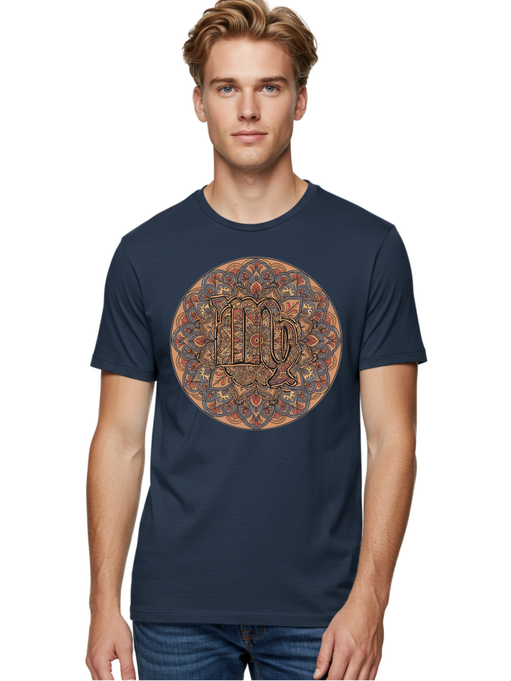 Capricorn-2 Men'S Graphic Tee, 100% Cotton, Comfortable Casual Summer Wear, Machine Washable, Capricorn Zodiac Sign, Intricate Mandala Design, Symbol Of Ambition, Earthy Tones, Mystical Patterns, Astrology Art, Spiritual Symbolism, Bae145