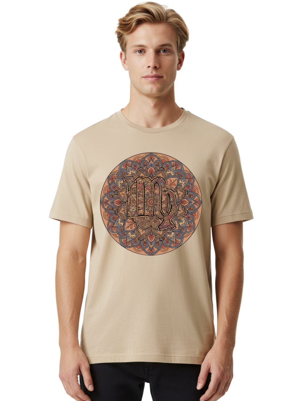 Capricorn-2 Men'S Graphic Tee, 100% Cotton, Comfortable Casual Summer Wear, Machine Washable, Capricorn Zodiac Sign, Intricate Mandala Design, Symbol Of Ambition, Earthy Tones, Mystical Patterns, Astrology Art, Spiritual Symbolism, Bae145