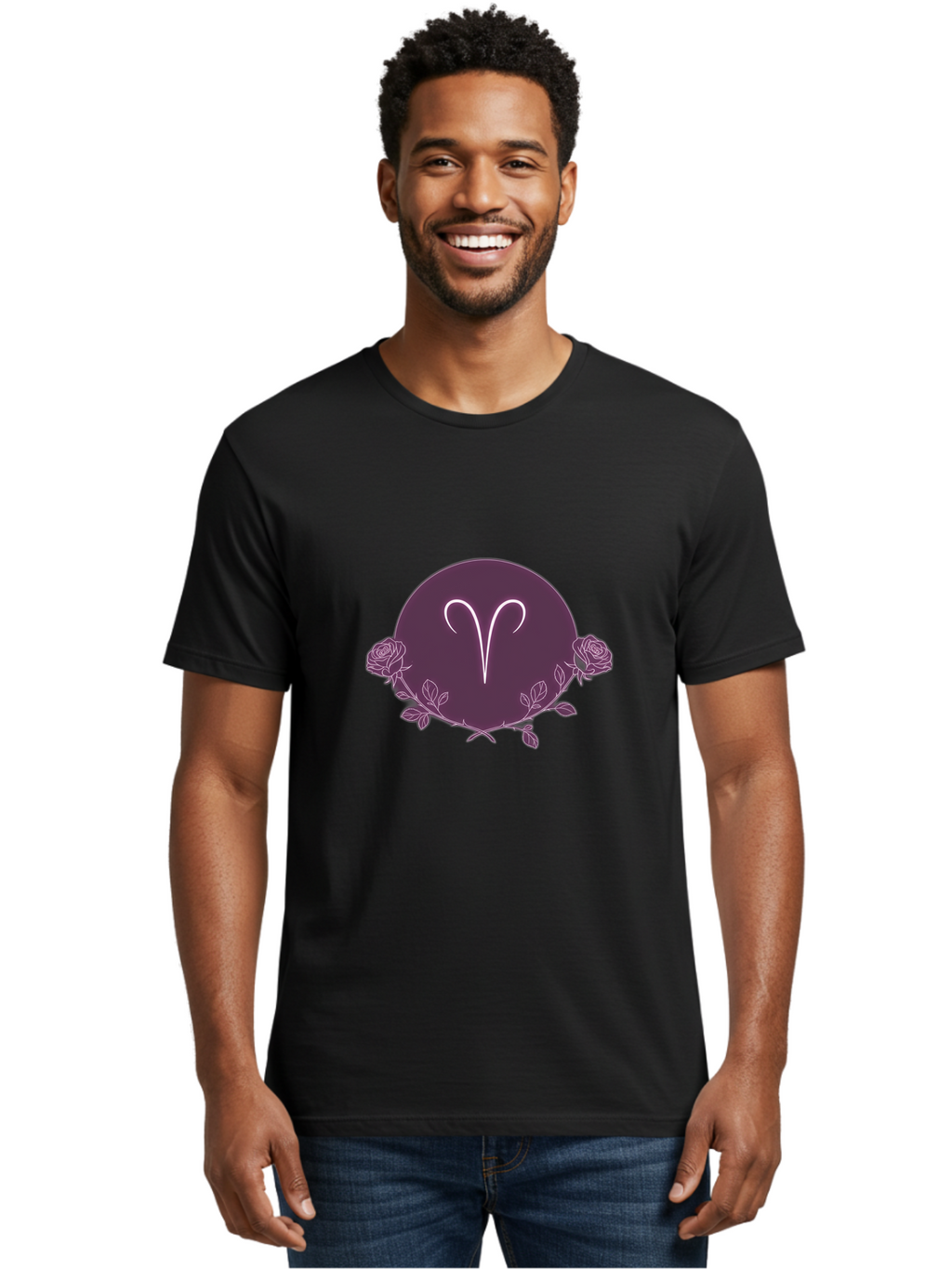 Capricorn Men'S Graphic Tee, 100% Cotton, Comfortable Casual Summer Wear, Machine Washable, Capricorn Symbol, Astrological Sign, Zodiac Wheel, Purple Circle Design, Roses And Leaves, Mystic Symbols, Esoteric Theme, Horoscope Illustration, Bae148