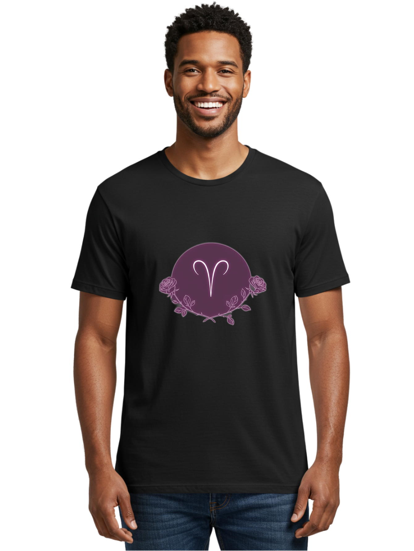 Capricorn Men'S Graphic Tee, 100% Cotton, Comfortable Casual Summer Wear, Machine Washable, Capricorn Symbol, Astrological Sign, Zodiac Wheel, Purple Circle Design, Roses And Leaves, Mystic Symbols, Esoteric Theme, Horoscope Illustration, Bae148