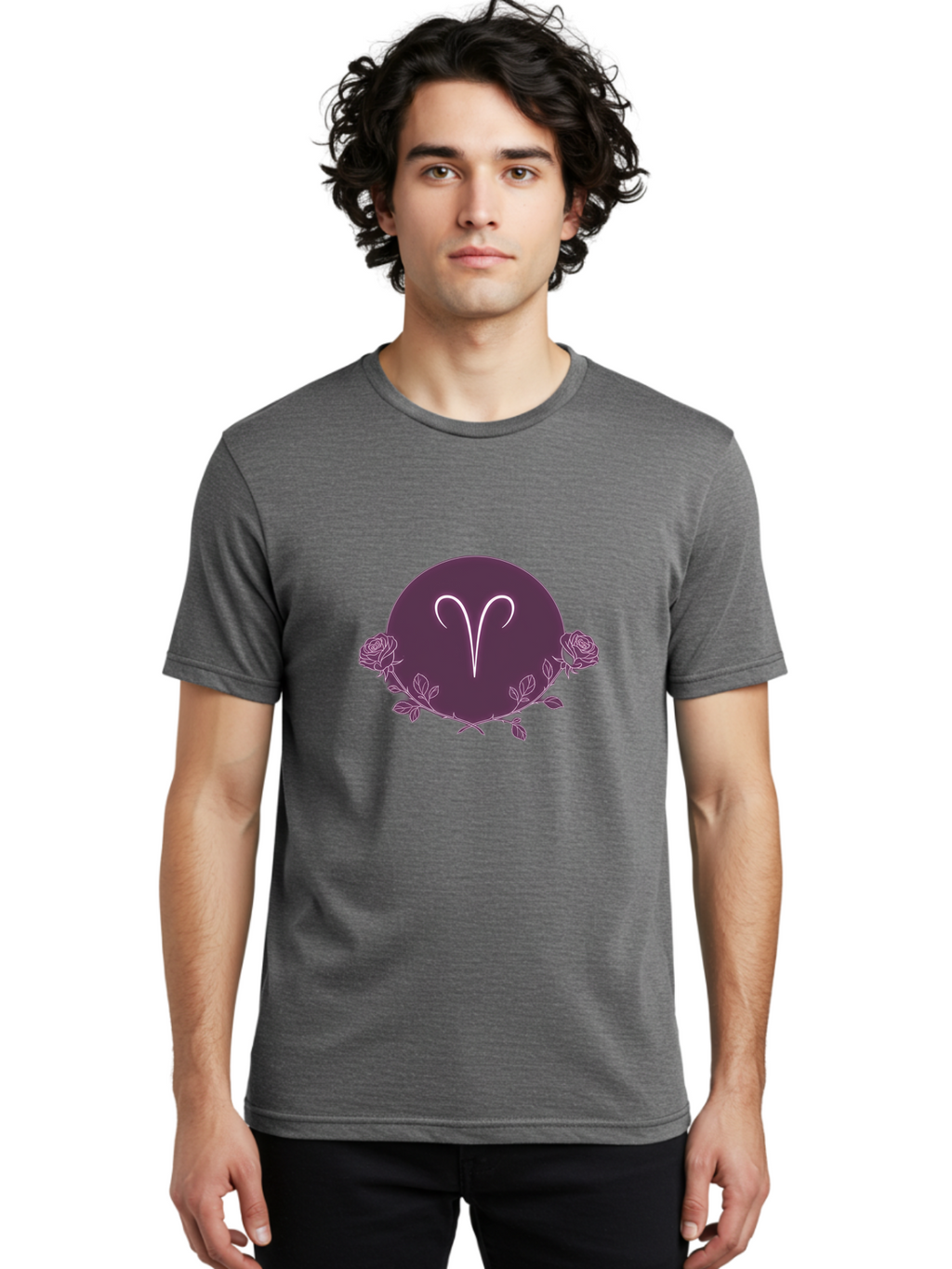 Capricorn Men'S Graphic Tee, 100% Cotton, Comfortable Casual Summer Wear, Machine Washable, Capricorn Symbol, Astrological Sign, Zodiac Wheel, Purple Circle Design, Roses And Leaves, Mystic Symbols, Esoteric Theme, Horoscope Illustration, Bae148