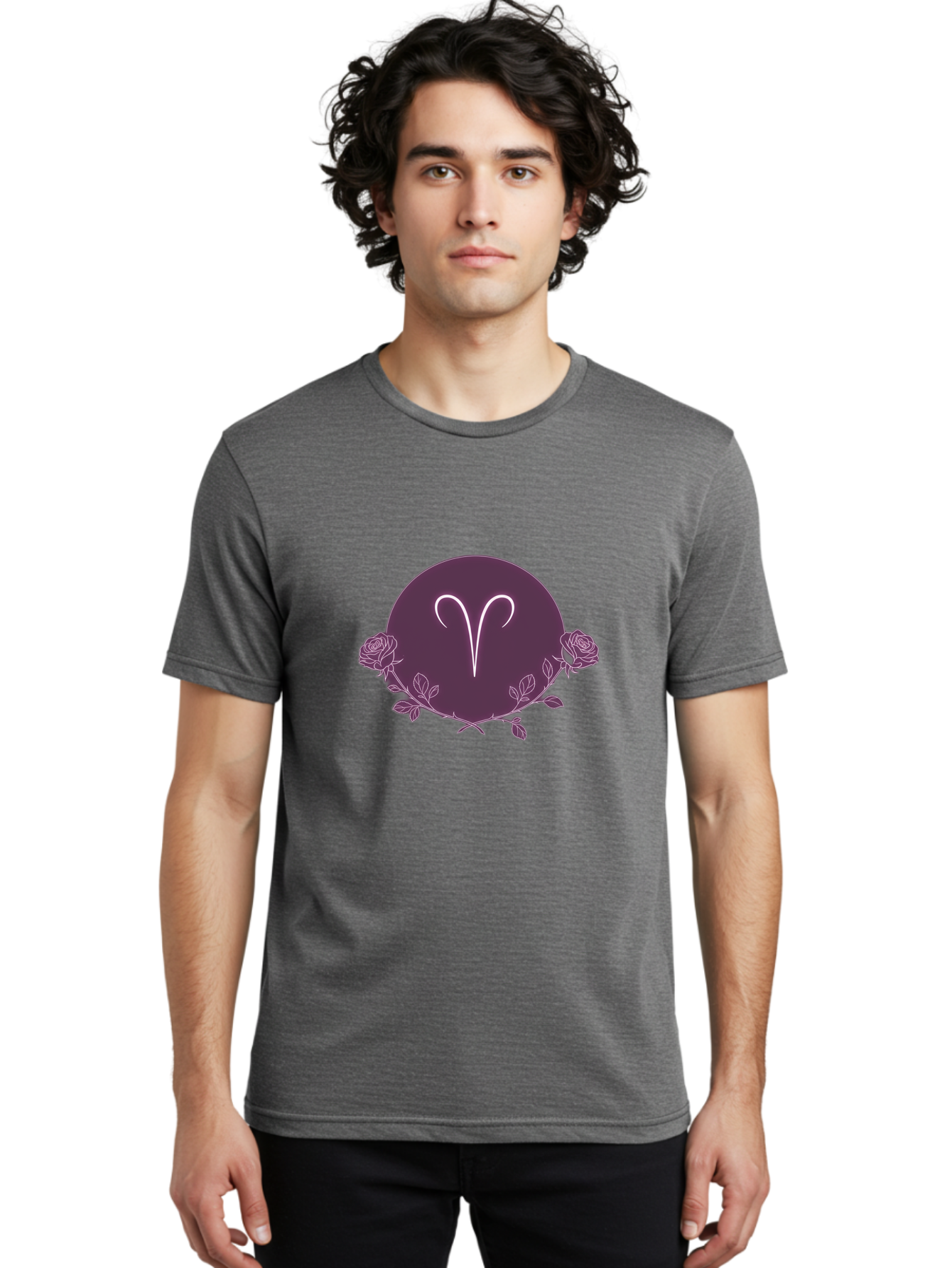 Capricorn Men'S Graphic Tee, 100% Cotton, Comfortable Casual Summer Wear, Machine Washable, Capricorn Symbol, Astrological Sign, Zodiac Wheel, Purple Circle Design, Roses And Leaves, Mystic Symbols, Esoteric Theme, Horoscope Illustration, Bae148