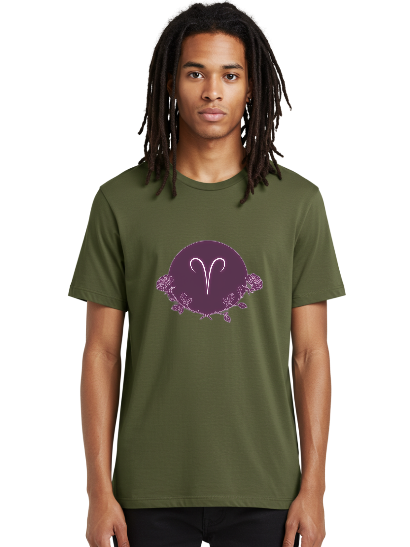 Capricorn Men'S Graphic Tee, 100% Cotton, Comfortable Casual Summer Wear, Machine Washable, Capricorn Symbol, Astrological Sign, Zodiac Wheel, Purple Circle Design, Roses And Leaves, Mystic Symbols, Esoteric Theme, Horoscope Illustration, Bae148