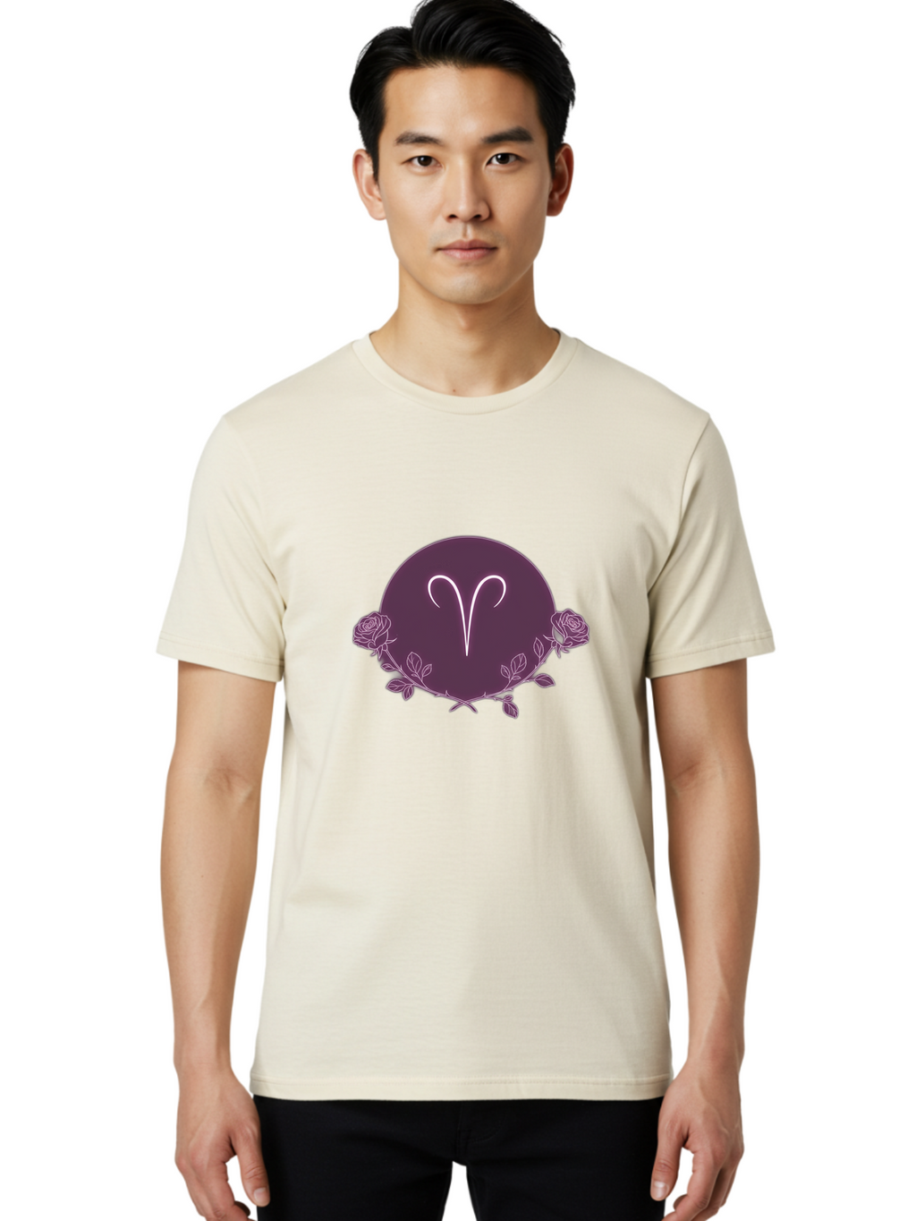 Capricorn Men'S Graphic Tee, 100% Cotton, Comfortable Casual Summer Wear, Machine Washable, Capricorn Symbol, Astrological Sign, Zodiac Wheel, Purple Circle Design, Roses And Leaves, Mystic Symbols, Esoteric Theme, Horoscope Illustration, Bae148