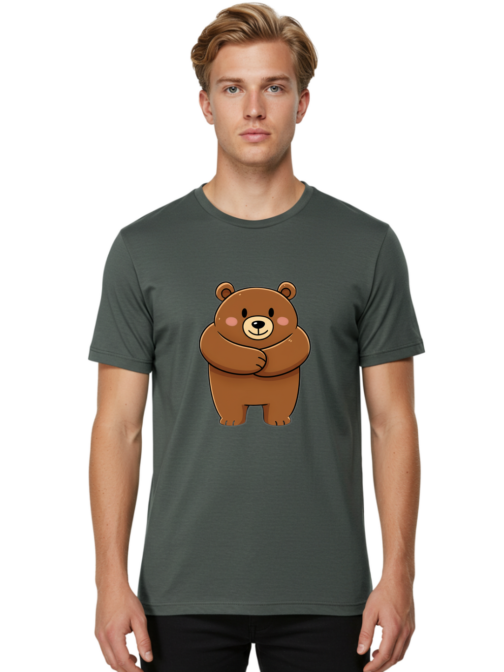 Cartoon-Bear Men'S Graphic Tee, 100% Cotton, Comfortable Casual Summer Wear, Machine Washable, Kawaii Bear, Cartoon Bear, Adorable Bear, Brown Bear, Cute Animal, Funny Character, Playful Bear, Charming Creature, Cuddly Bear, Sweet Bear Bae149