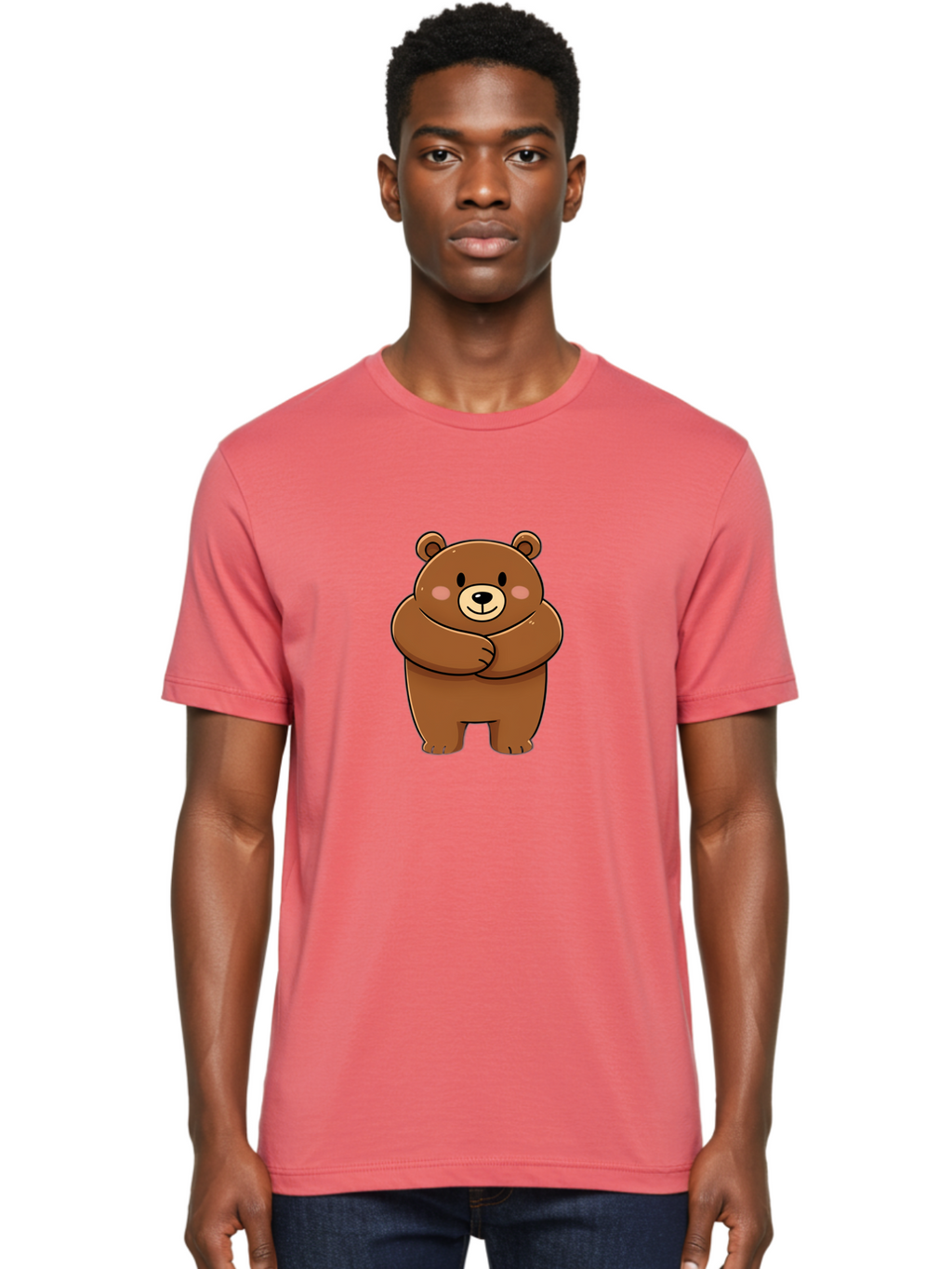 Cartoon-Bear Men'S Graphic Tee, 100% Cotton, Comfortable Casual Summer Wear, Machine Washable, Kawaii Bear, Cartoon Bear, Adorable Bear, Brown Bear, Cute Animal, Funny Character, Playful Bear, Charming Creature, Cuddly Bear, Sweet Bear Bae149