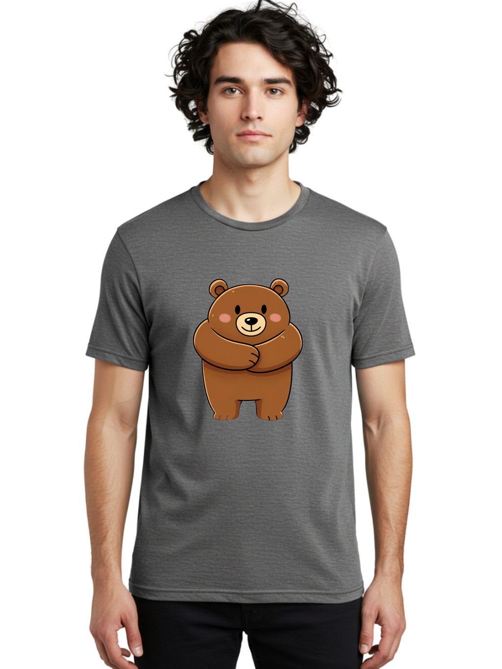 Cartoon-Bear Men'S Graphic Tee, 100% Cotton, Comfortable Casual Summer Wear, Machine Washable, Kawaii Bear, Cartoon Bear, Adorable Bear, Brown Bear, Cute Animal, Funny Character, Playful Bear, Charming Creature, Cuddly Bear, Sweet Bear Bae149