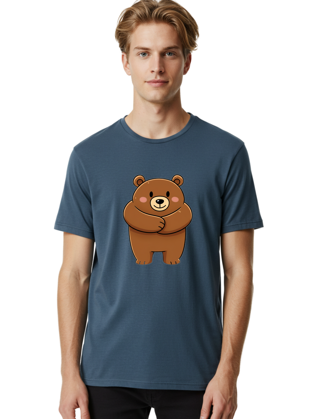 Cartoon-Bear Men'S Graphic Tee, 100% Cotton, Comfortable Casual Summer Wear, Machine Washable, Kawaii Bear, Cartoon Bear, Adorable Bear, Brown Bear, Cute Animal, Funny Character, Playful Bear, Charming Creature, Cuddly Bear, Sweet Bear Bae149