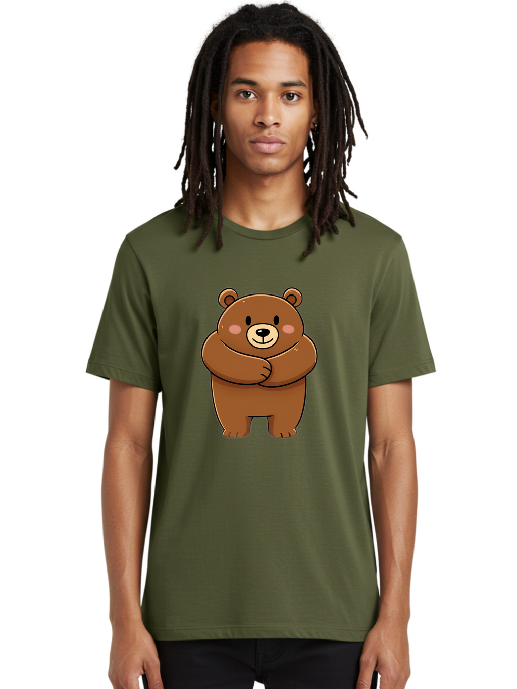Cartoon-Bear Men'S Graphic Tee, 100% Cotton, Comfortable Casual Summer Wear, Machine Washable, Kawaii Bear, Cartoon Bear, Adorable Bear, Brown Bear, Cute Animal, Funny Character, Playful Bear, Charming Creature, Cuddly Bear, Sweet Bear Bae149