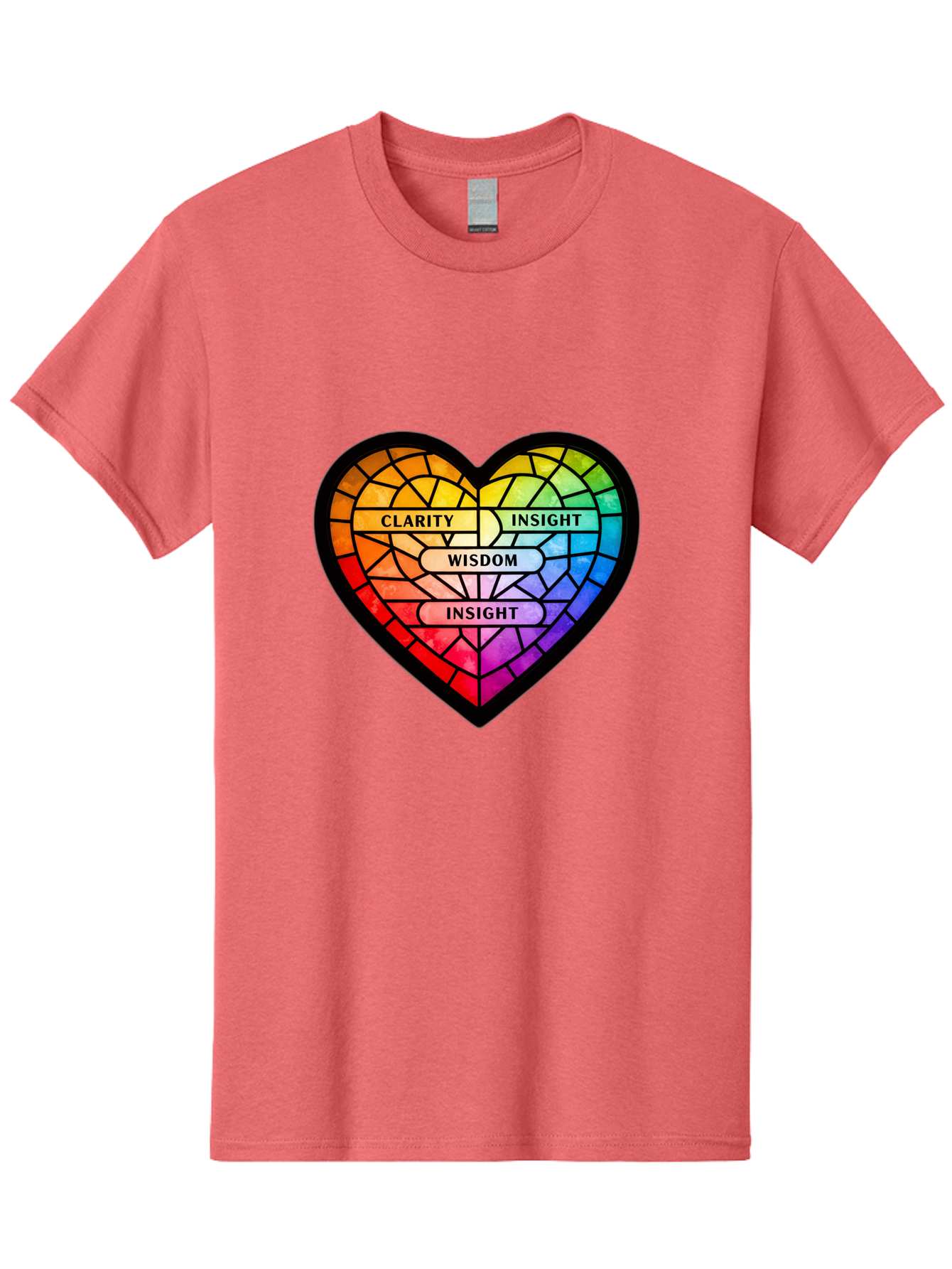 Clarity-Insight-Wisdom Men'S Graphic Tee, 100% Cotton, Comfortable Casual Summer Wear, Machine Washable, Stained Glass Heart, Rainbow Colors, Clarity, Insight, Wisdom, Inspirational Art, Colorful Design, Motivational Quotes, Vibrant Heart Bae150
