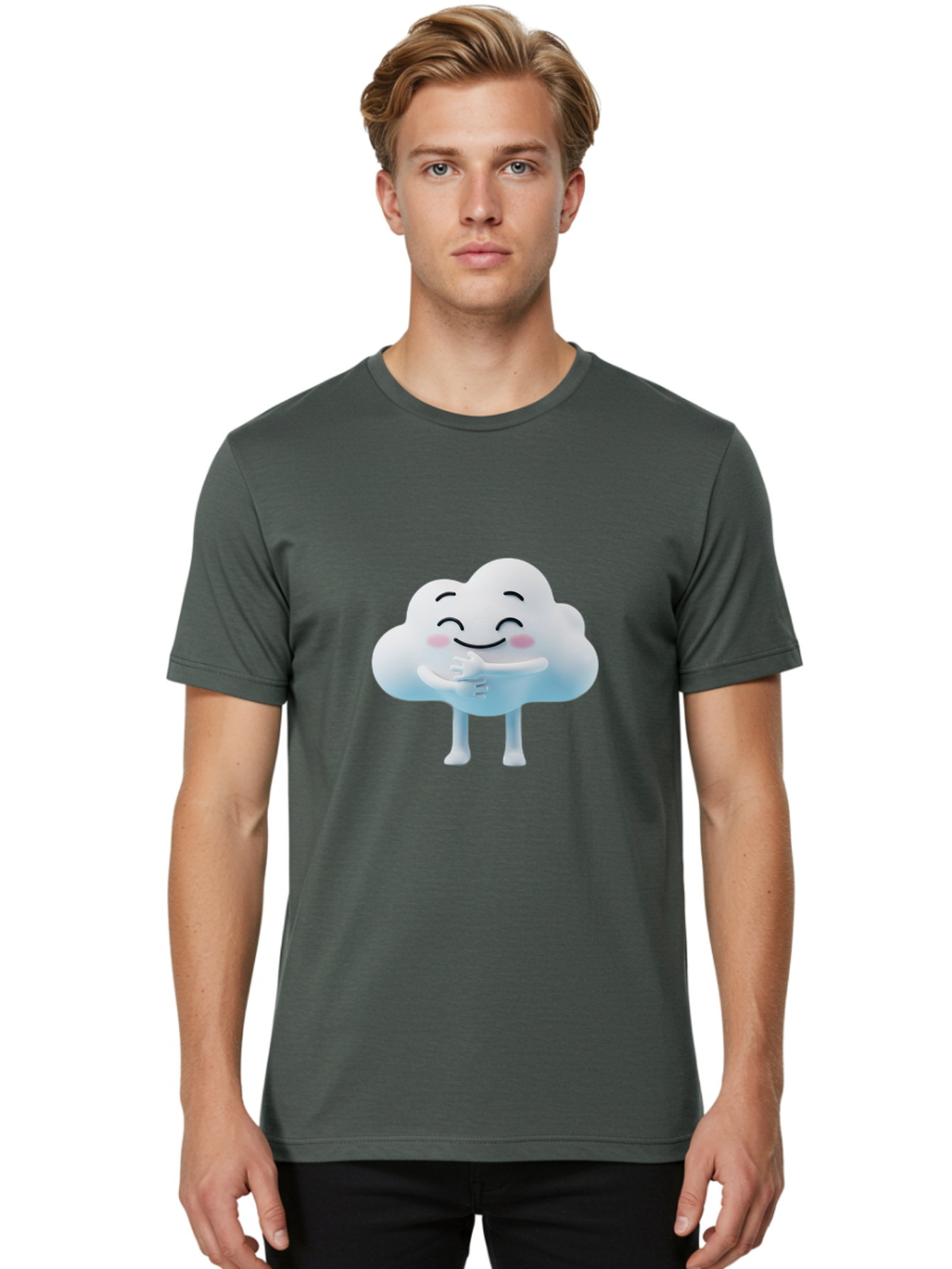 Cloud-Character-1 Men'S Graphic Tee, 100% Cotton, Comfortable Casual Summer Wear, Machine Washable, Happy Cloud, Smiling Face, Thumbs Up, Cute Character, Cartoon Style, Friendly Atmosphere, Positive Vibe, Cloud With Legs, Rosy Cheeks Bae151