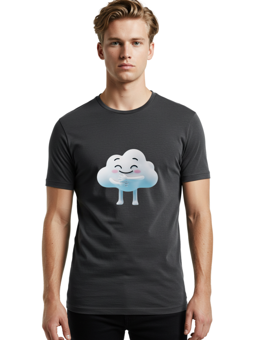 Cloud-Character-1 Men'S Graphic Tee, 100% Cotton, Comfortable Casual Summer Wear, Machine Washable, Happy Cloud, Smiling Face, Thumbs Up, Cute Character, Cartoon Style, Friendly Atmosphere, Positive Vibe, Cloud With Legs, Rosy Cheeks Bae151