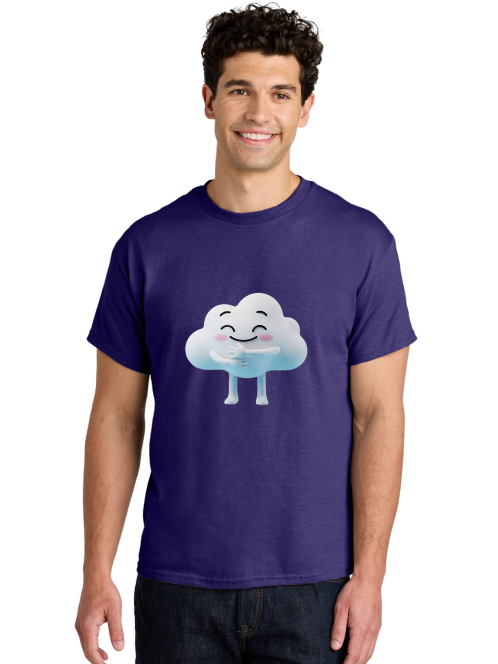 Cloud-Character-1 Men'S Graphic Tee, 100% Cotton, Comfortable Casual Summer Wear, Machine Washable, Happy Cloud, Smiling Face, Thumbs Up, Cute Character, Cartoon Style, Friendly Atmosphere, Positive Vibe, Cloud With Legs, Rosy Cheeks Bae151
