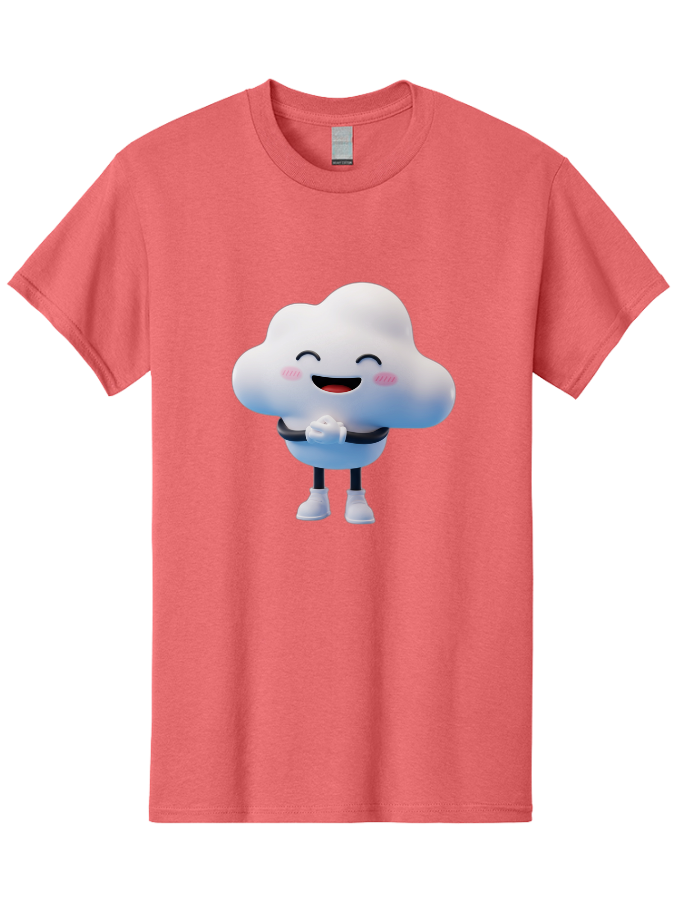 Cloud-Character Men'S Graphic Tee, 100% Cotton, Comfortable Casual Summer Wear, Machine Washable, Cartoon Cloud, Smiling Face, Rosy Cheeks, Happy Expression, Cute Design, Kawaii Character, Digital Illustration, Fluffy Cloud, Friendly Demeanor, Bae152